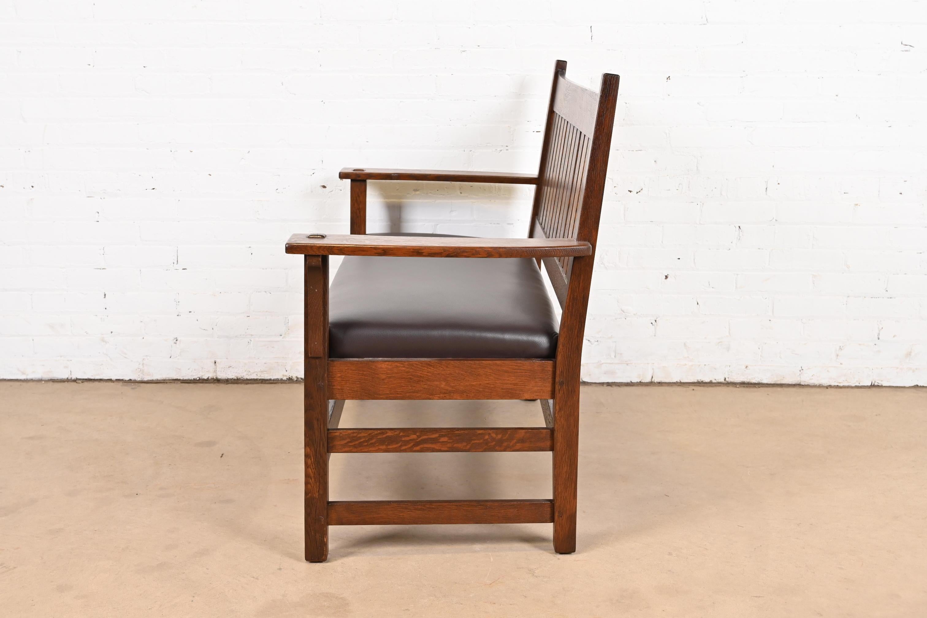 L. & J. G. Stickley Antique Mission Oak Arts & Crafts Open Arm Settee, Restored 1