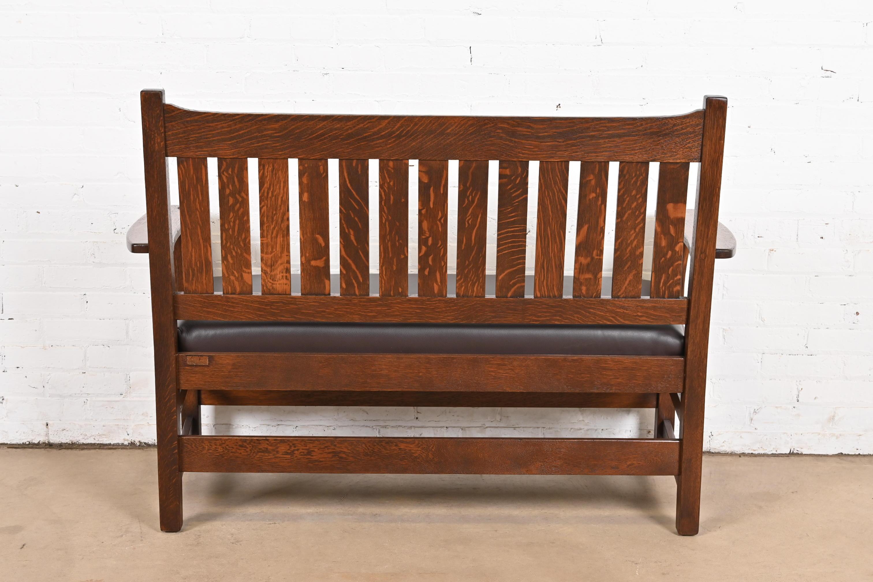 L. & J. G. Stickley Antique Mission Oak Arts & Crafts Open Arm Settee, Restored 2