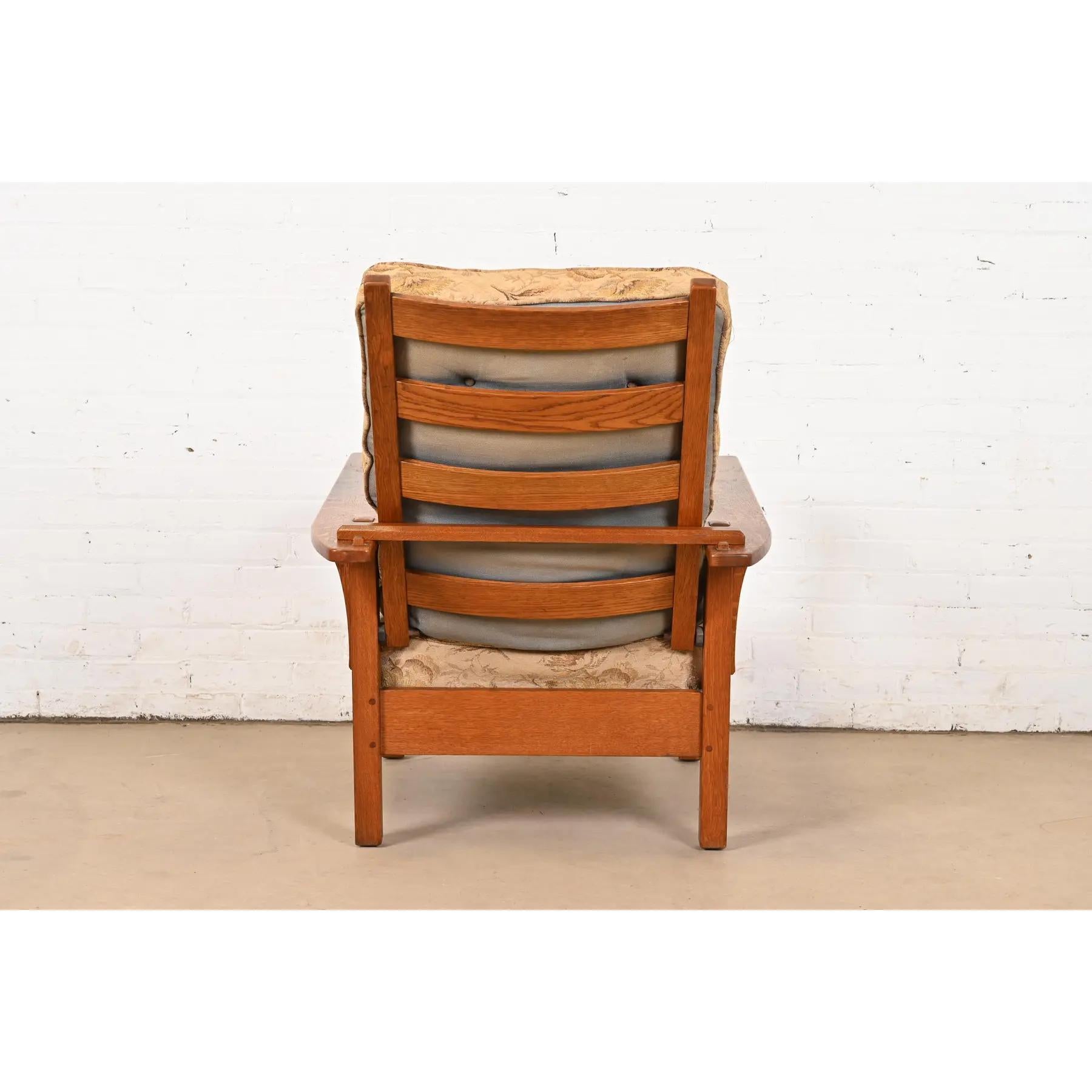 L. & J. G. Stickley Antique Mission Oak Arts & Crafts Reclining Lounge Chair For Sale 3