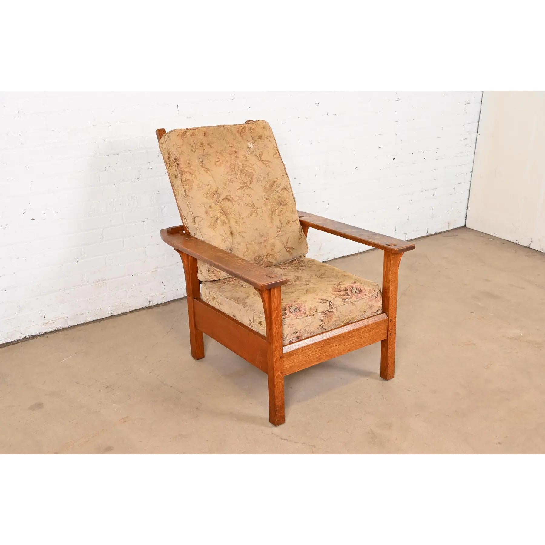 Arts and Crafts L. & J. G. Stickley Antique Mission Oak Arts & Crafts Reclining Lounge Chair For Sale