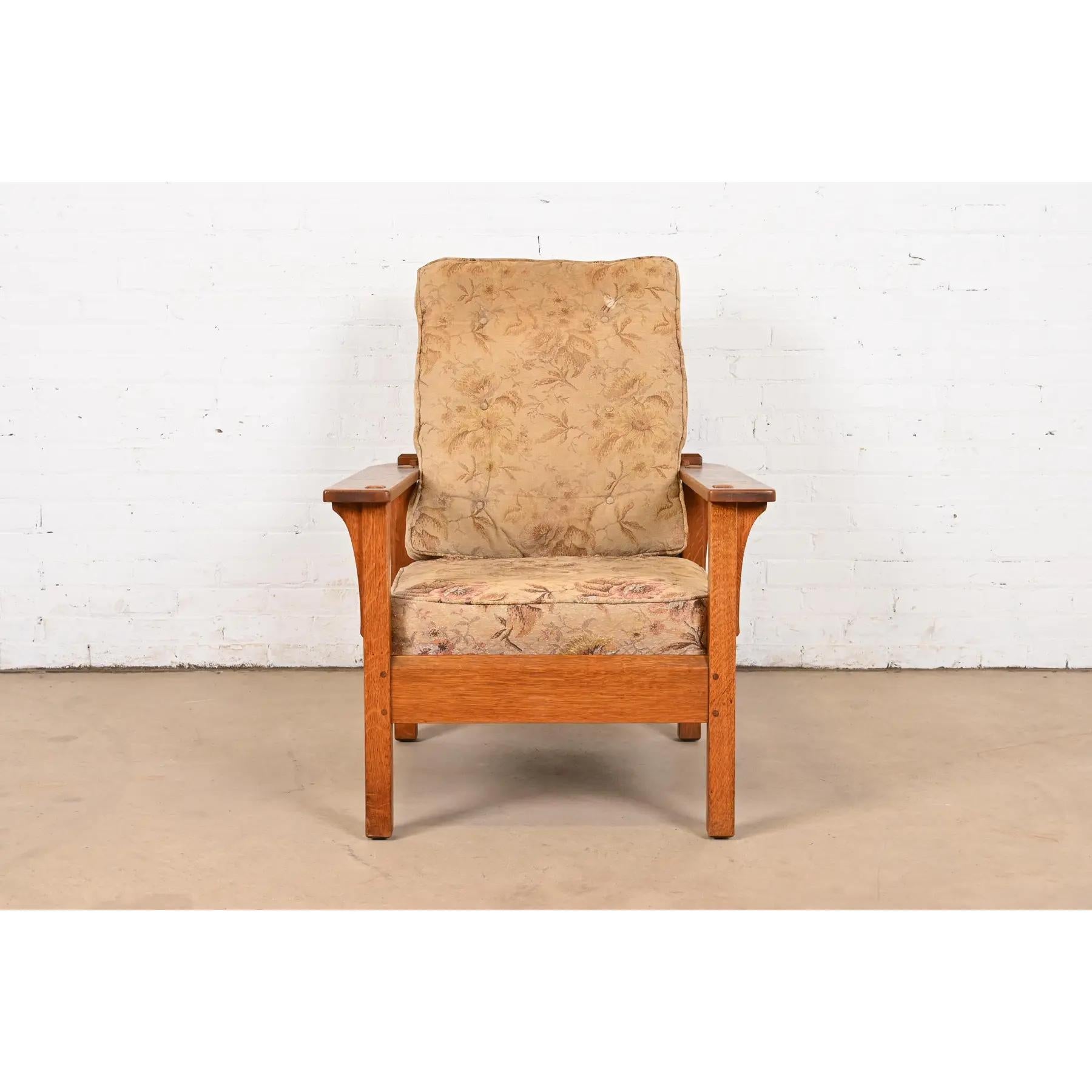 American L. & J. G. Stickley Antique Mission Oak Arts & Crafts Reclining Lounge Chair For Sale