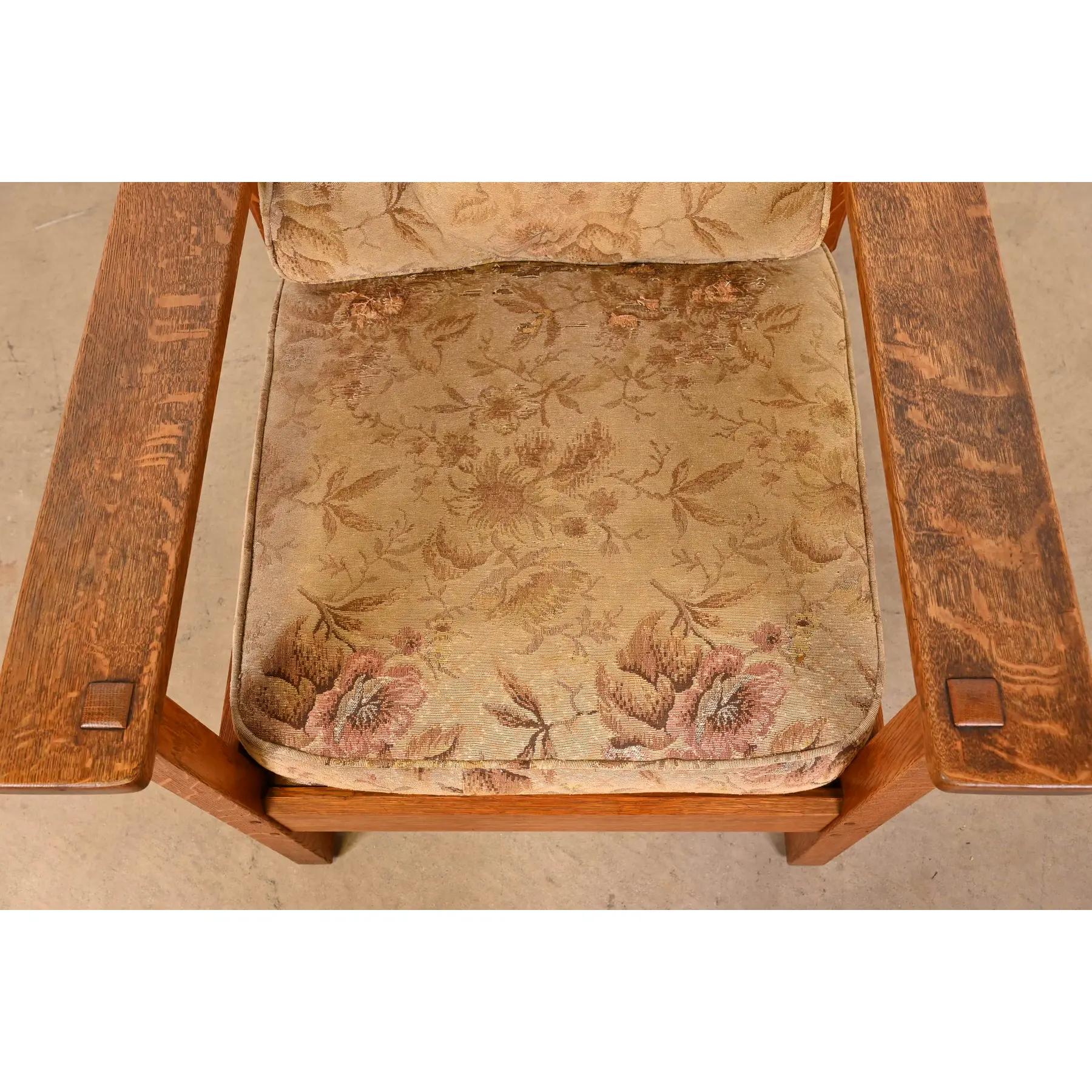 Early 20th Century L. & J. G. Stickley Antique Mission Oak Arts & Crafts Reclining Lounge Chair For Sale