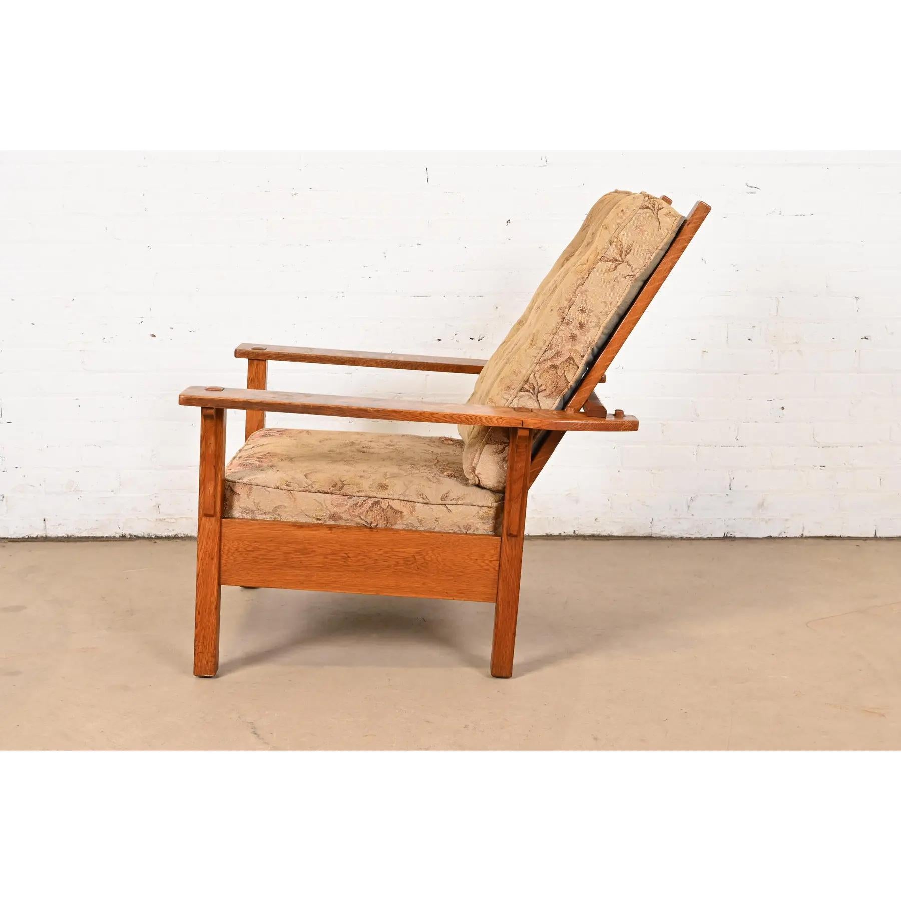L. & J. G. Stickley Antique Mission Oak Arts & Crafts Reclining Lounge Chair For Sale 2