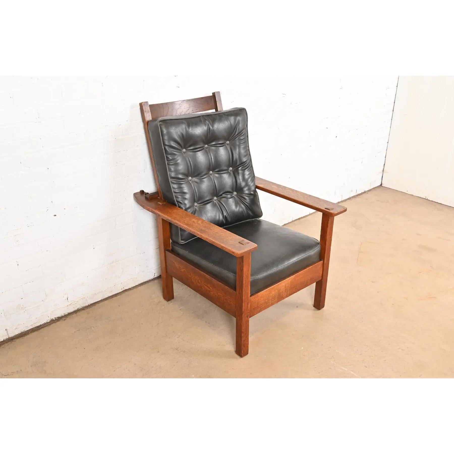 L. & J. G. Stickley Silla Morris reclinable antigua Mission Arts & Crafts de roble Estadounidense en venta