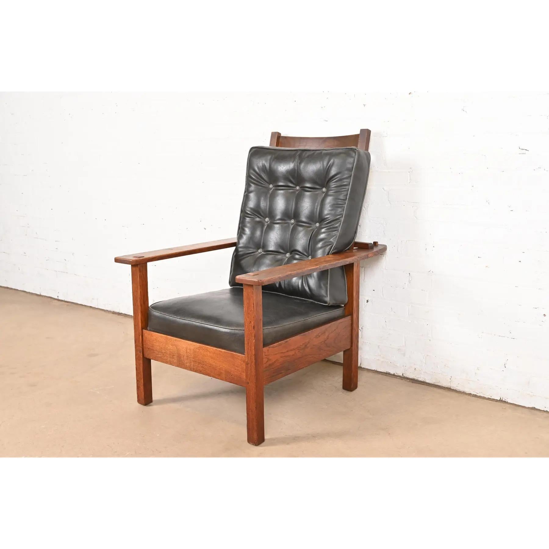 L. & J. G. Stickley Silla Morris reclinable antigua Mission Arts & Crafts de roble en venta 2