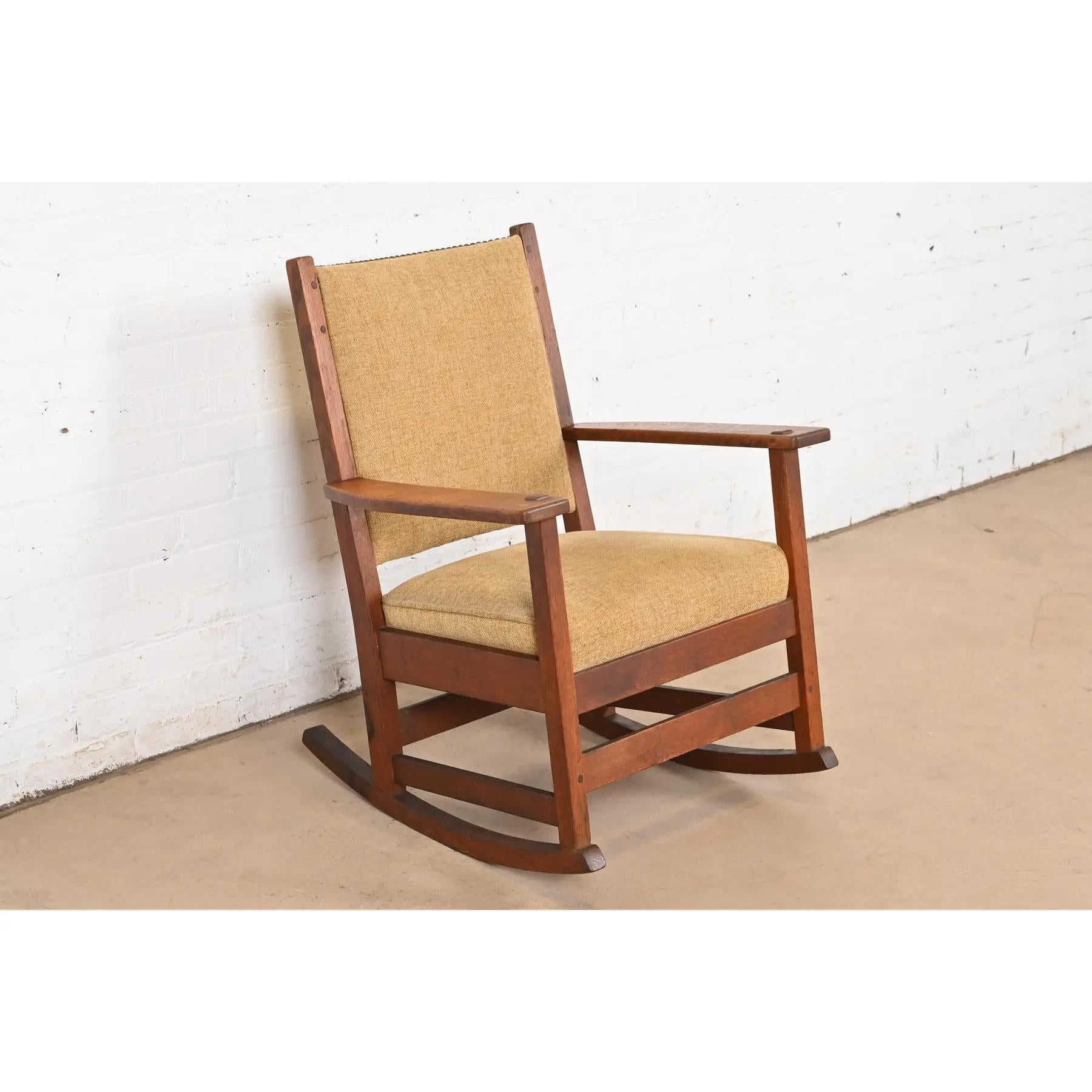 Early 20th Century L. & J. G. Stickley Antique Mission Oak Arts & Crafts Rocking Chair, Circa 1900 For Sale
