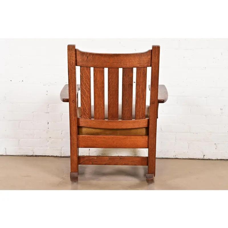 L. & J. G. Stickley Antiker Missionsstuhl aus Eichenholz im Arts and Crafts-Stil, um 1910 im Angebot 5