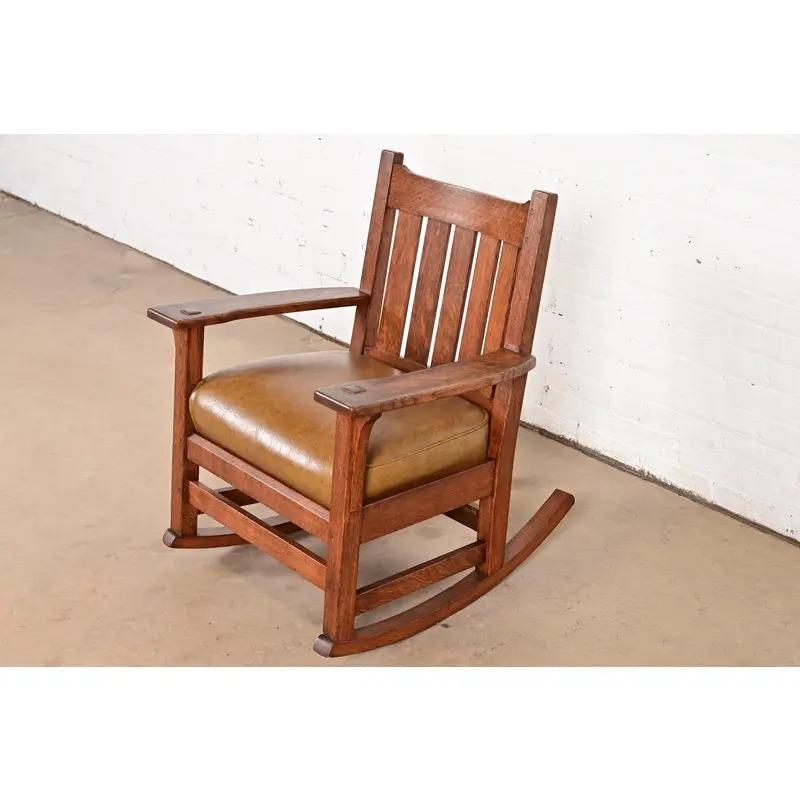 L. & J. G. Stickley Antiker Missionsstuhl aus Eichenholz im Arts and Crafts-Stil, um 1910 (amerikanisch) im Angebot