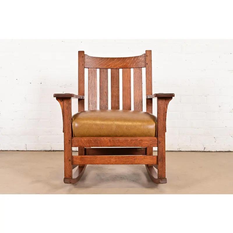 L. & J. G. Stickley Antiker Missionsstuhl aus Eichenholz im Arts and Crafts-Stil, um 1910 im Zustand „Gut“ im Angebot in South Bend, IN