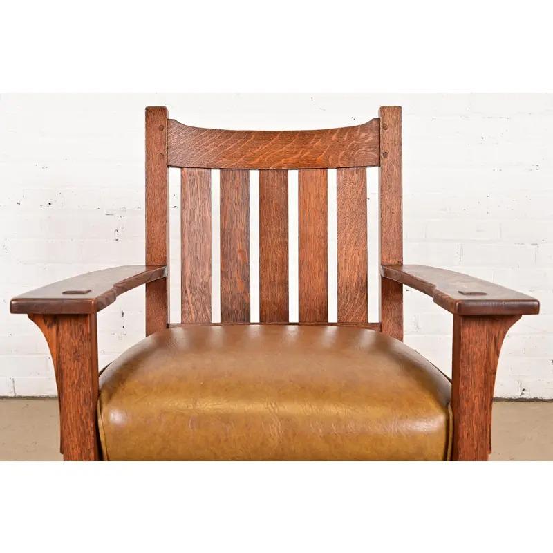 L. & J. G. Stickley Antiker Missionsstuhl aus Eichenholz im Arts and Crafts-Stil, um 1910 im Angebot 1