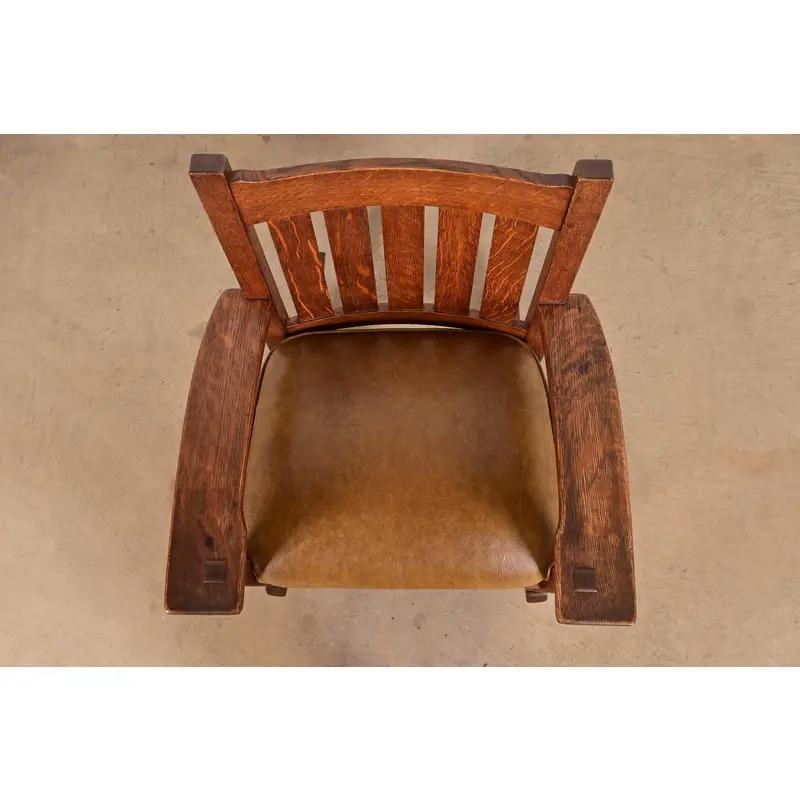 L. & J. G. Stickley Antiker Missionsstuhl aus Eichenholz im Arts and Crafts-Stil, um 1910 im Angebot 3