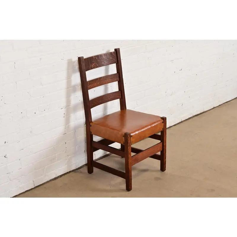 L. & J. G. Stickley Antiker Mission Arts & Crafts Beistellstuhl aus Eiche, CIRCA 1910 im Angebot 5