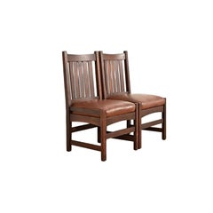 L. & J. G. Stickley Antique Mission Oak Arts & Crafts Side Chairs, Pair