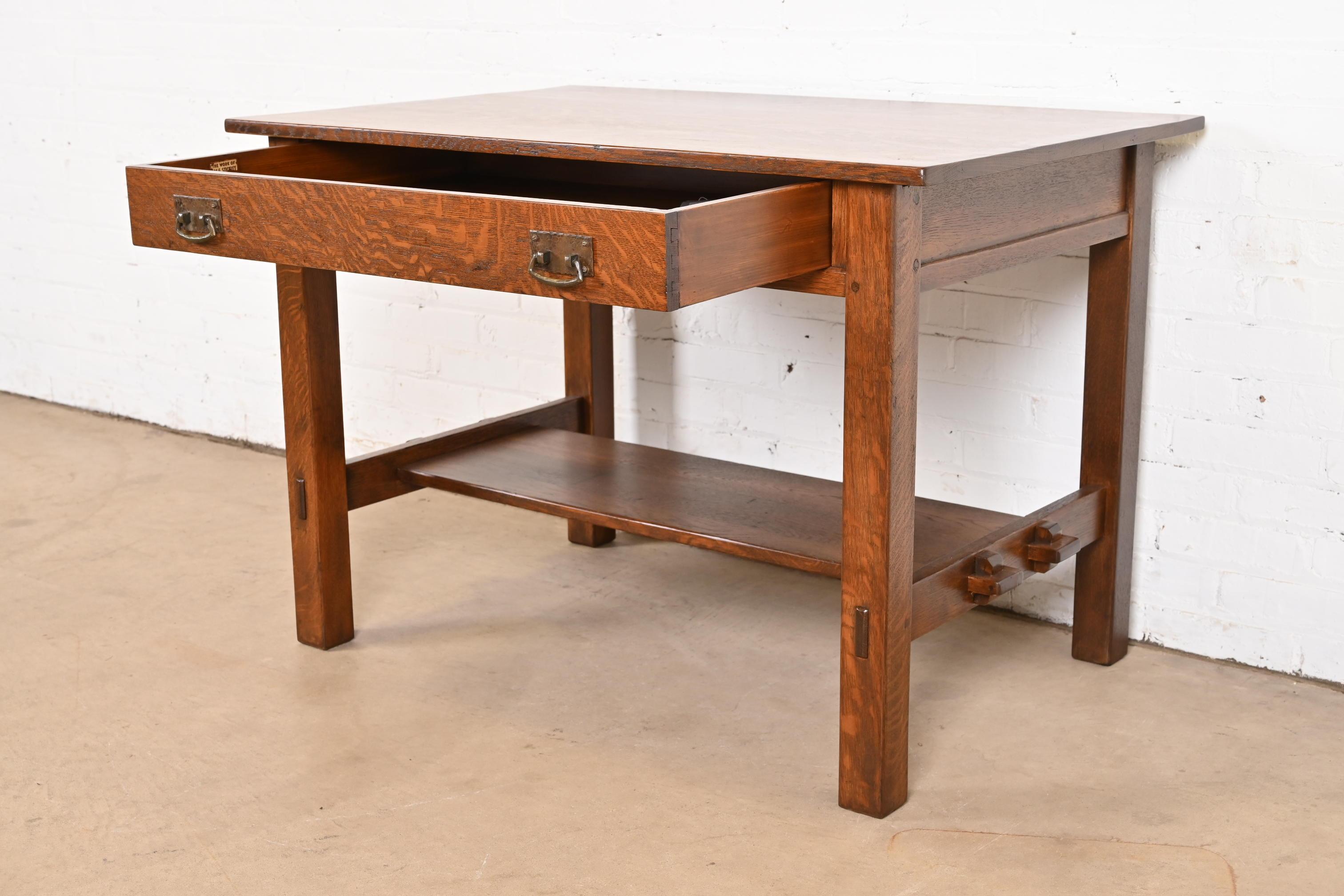 L. & J. G. Stickley Escritorio antiguo Mission Arts & Crafts de roble, repasado en venta 5