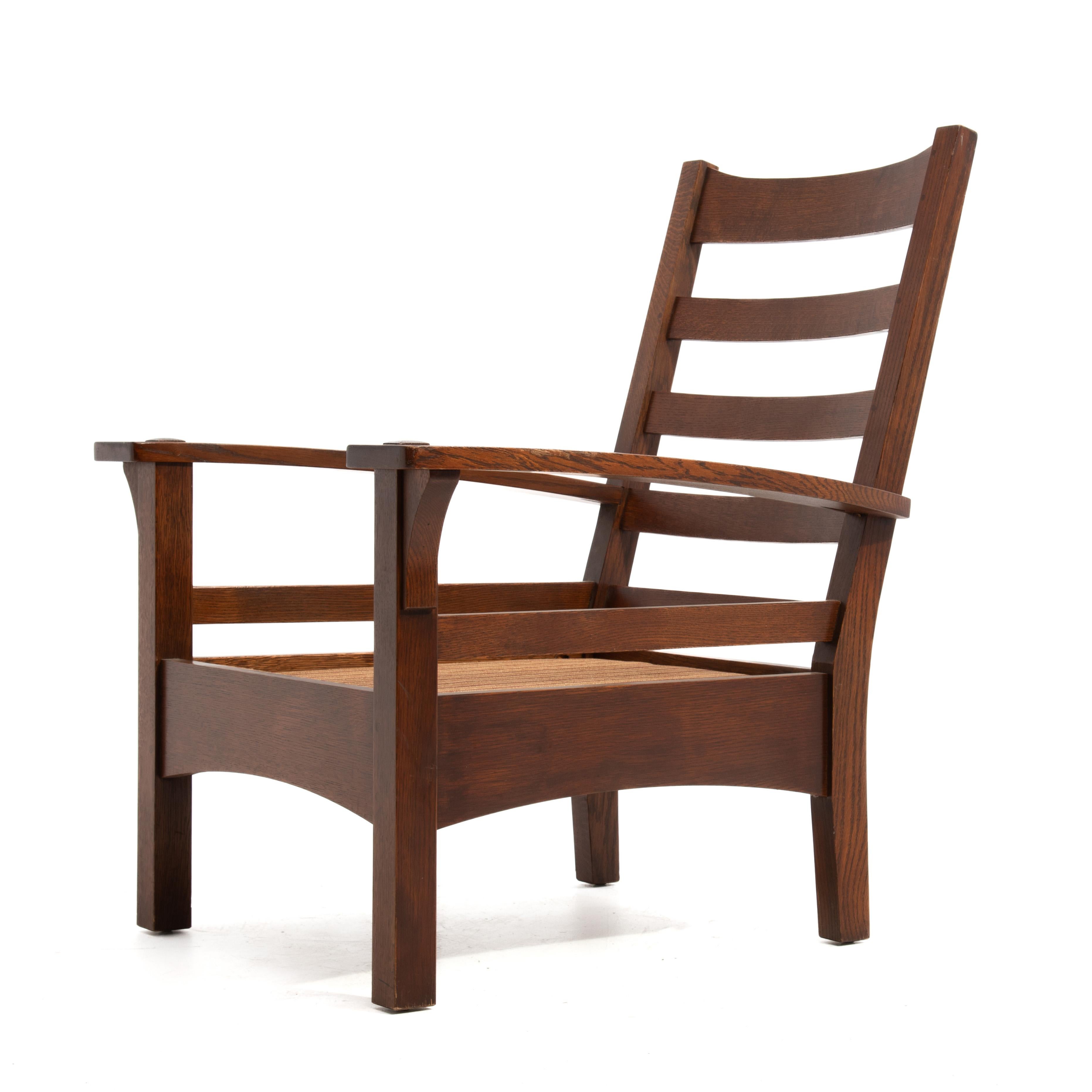 L & J G Stickley Bow Arm Fixed Back Lounge Chair Arts & Crafts Mission Oak 3