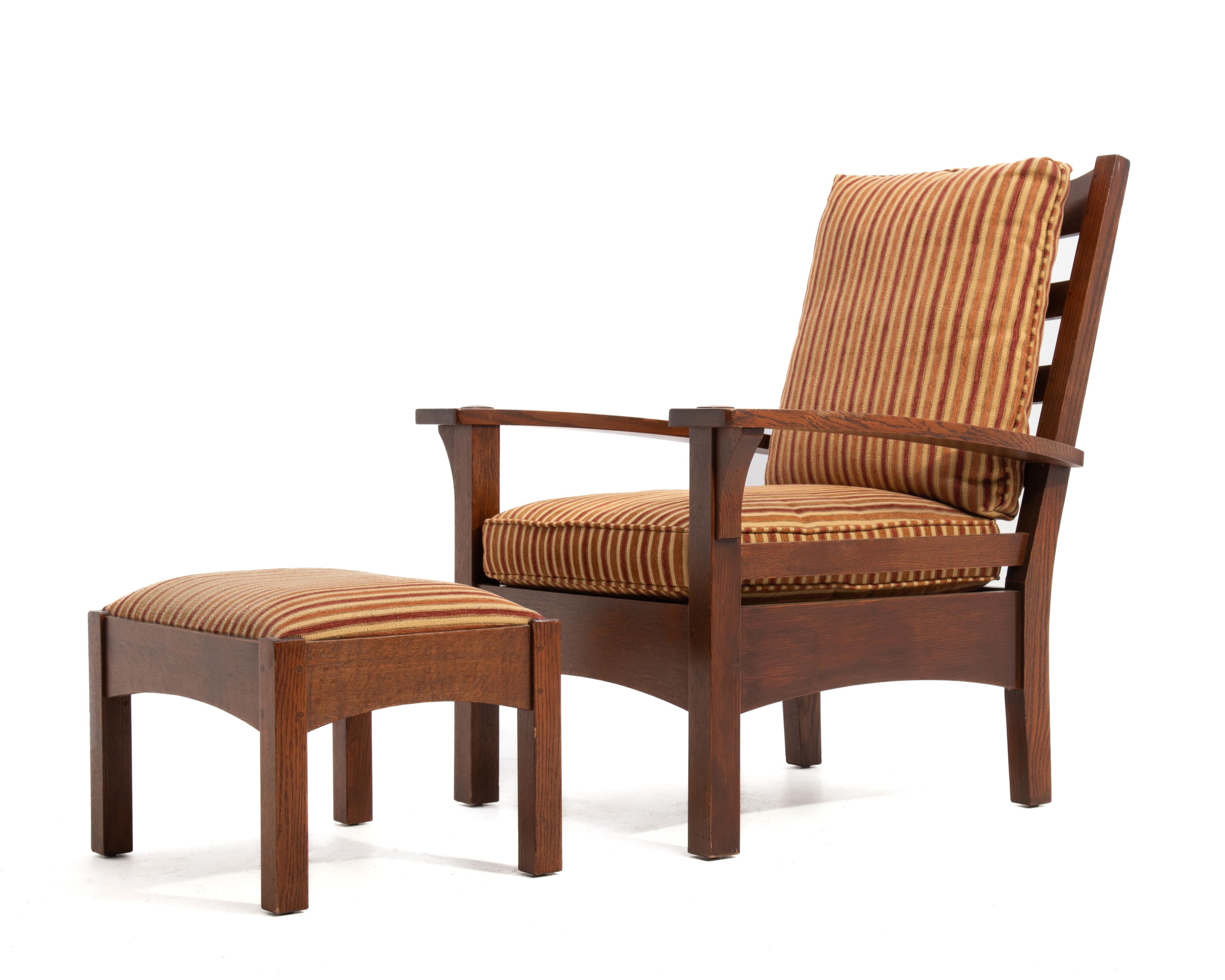 L & J G Stickley Bow Arm Fixed Back Lounge Chair Arts & Crafts Mission Oak 4