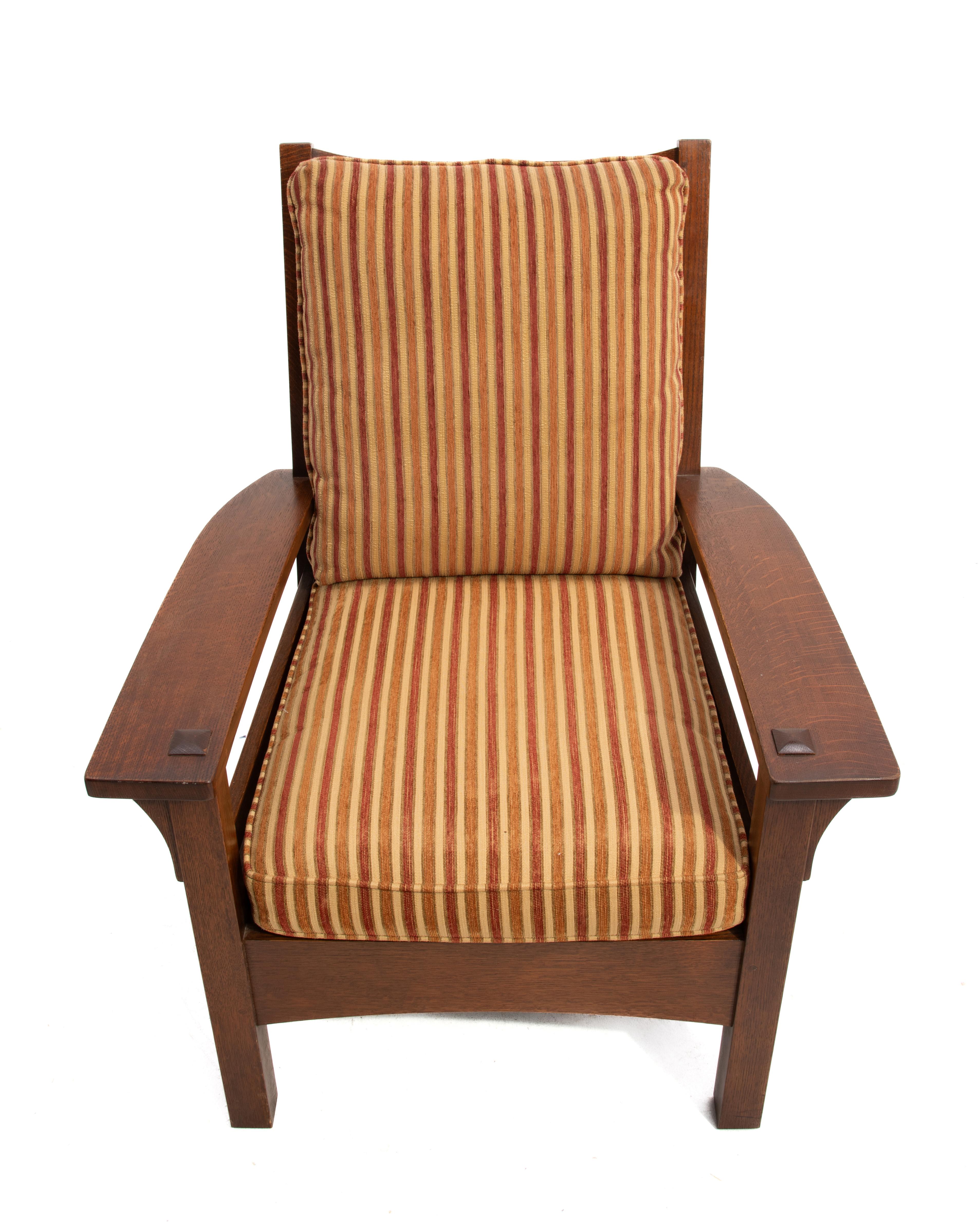 L & J G Stickley Bow Arm Fixed Back Lounge Chair Arts & Crafts Mission Oak 5