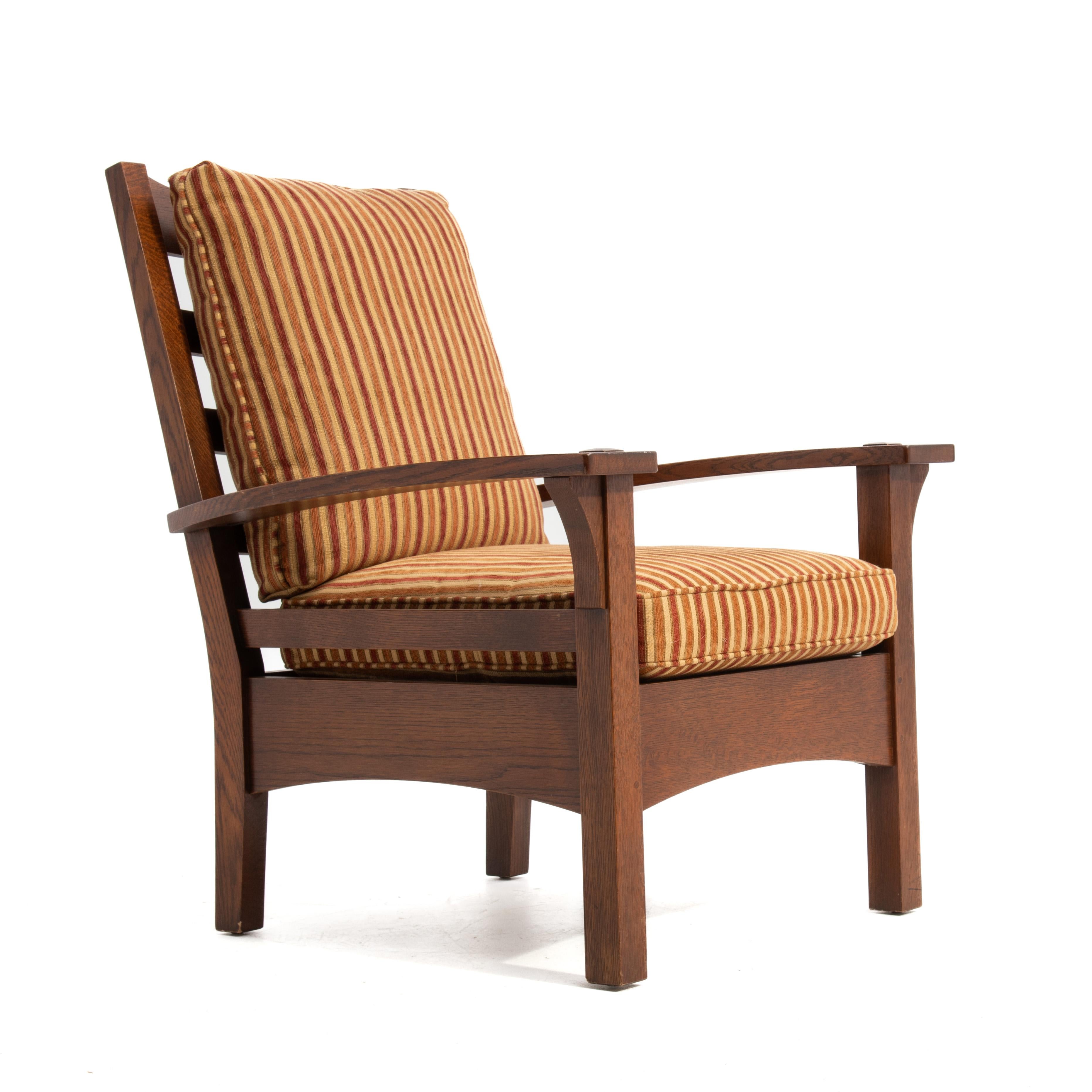 Fabric L & J G Stickley Bow Arm Fixed Back Lounge Chair Arts & Crafts Mission Oak