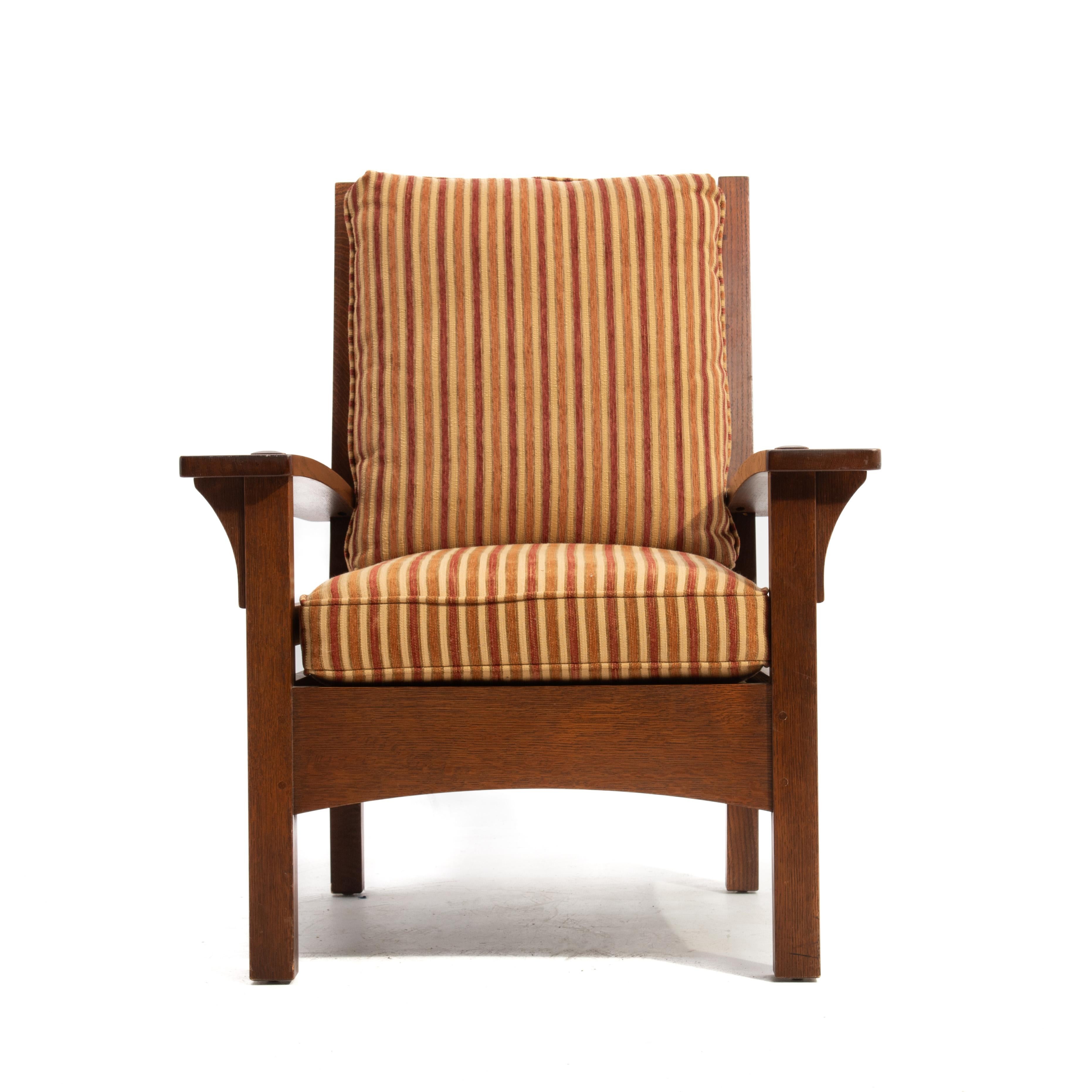 L & J G Stickley Bow Arm Fixed Back Lounge Chair Arts & Crafts Mission Oak 1