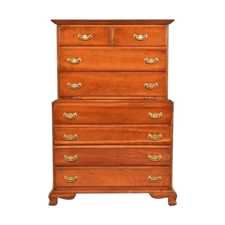 L. & J. G. Stickley Georgian Cherry Wood Eight-Drawer Highboy Dresser, 1957