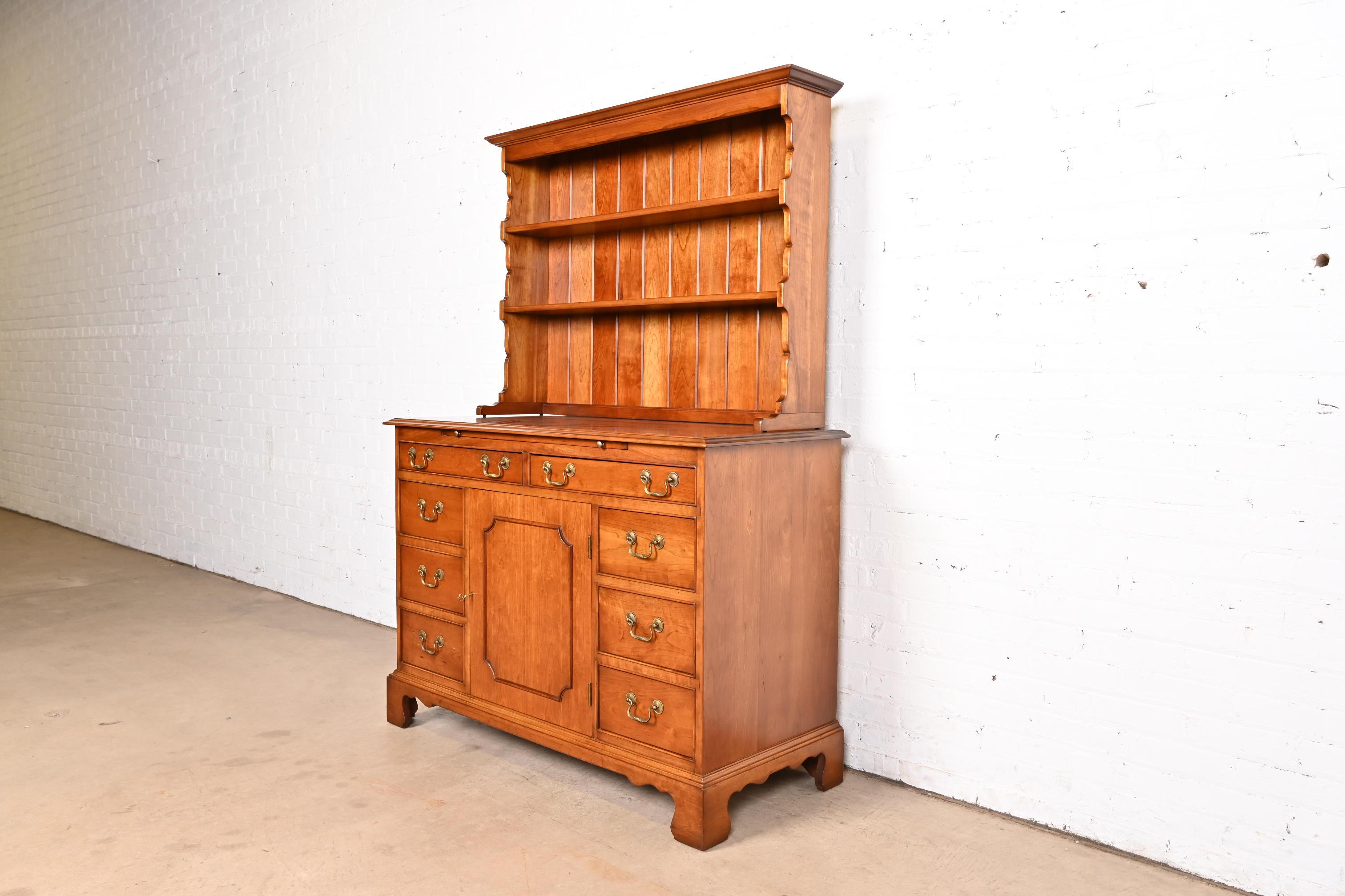 American L. & J. G. Stickley Georgian Solid Cherry Wood Sideboard Buffet With Hutch Top