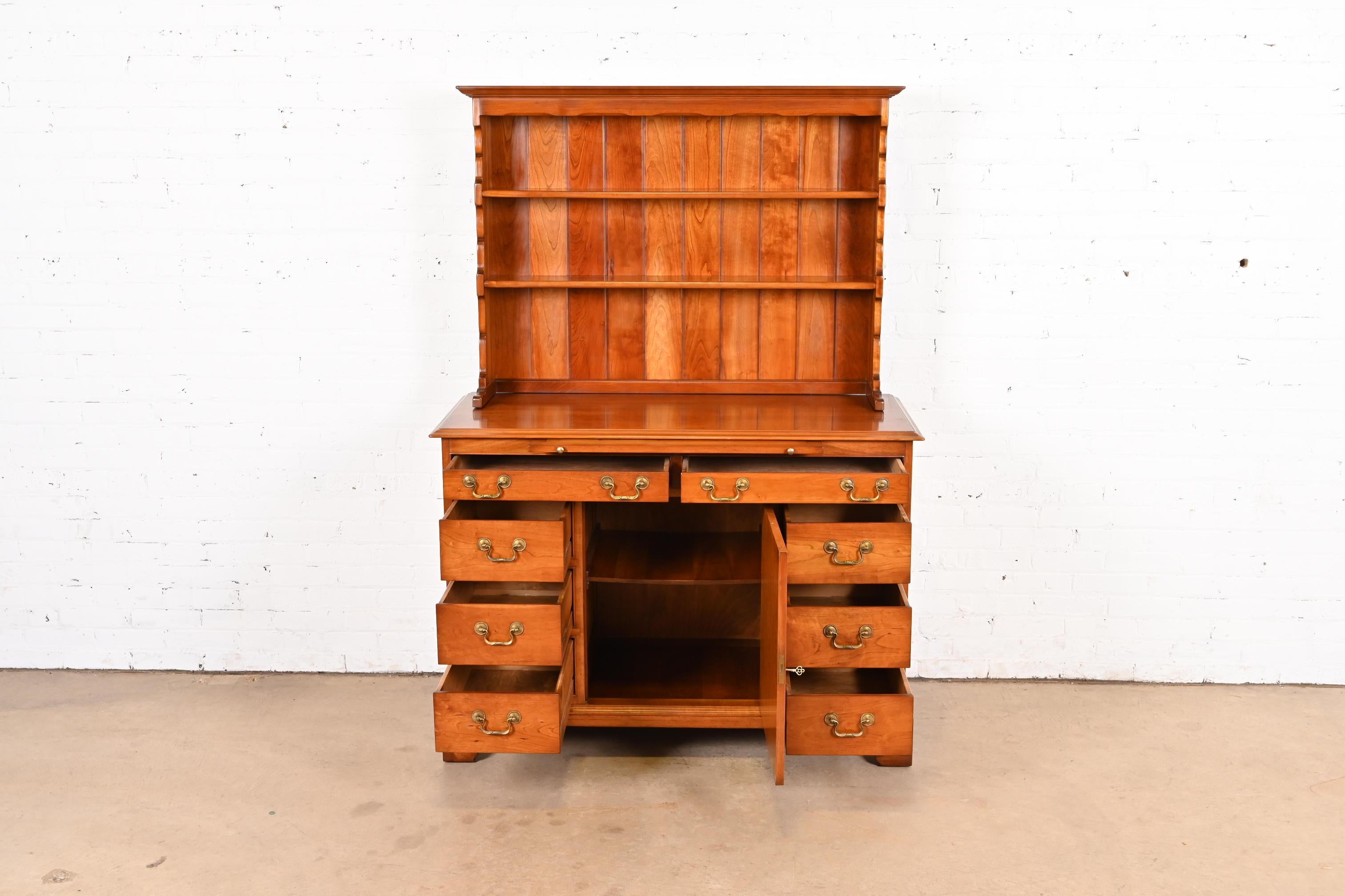 Mid-20th Century L. & J. G. Stickley Georgian Solid Cherry Wood Sideboard Buffet With Hutch Top