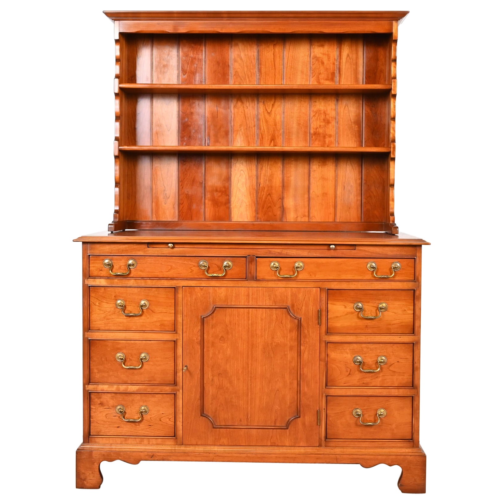 L. & J. G. Stickley Georgian Solid Cherry Wood Sideboard Buffet With Hutch Top