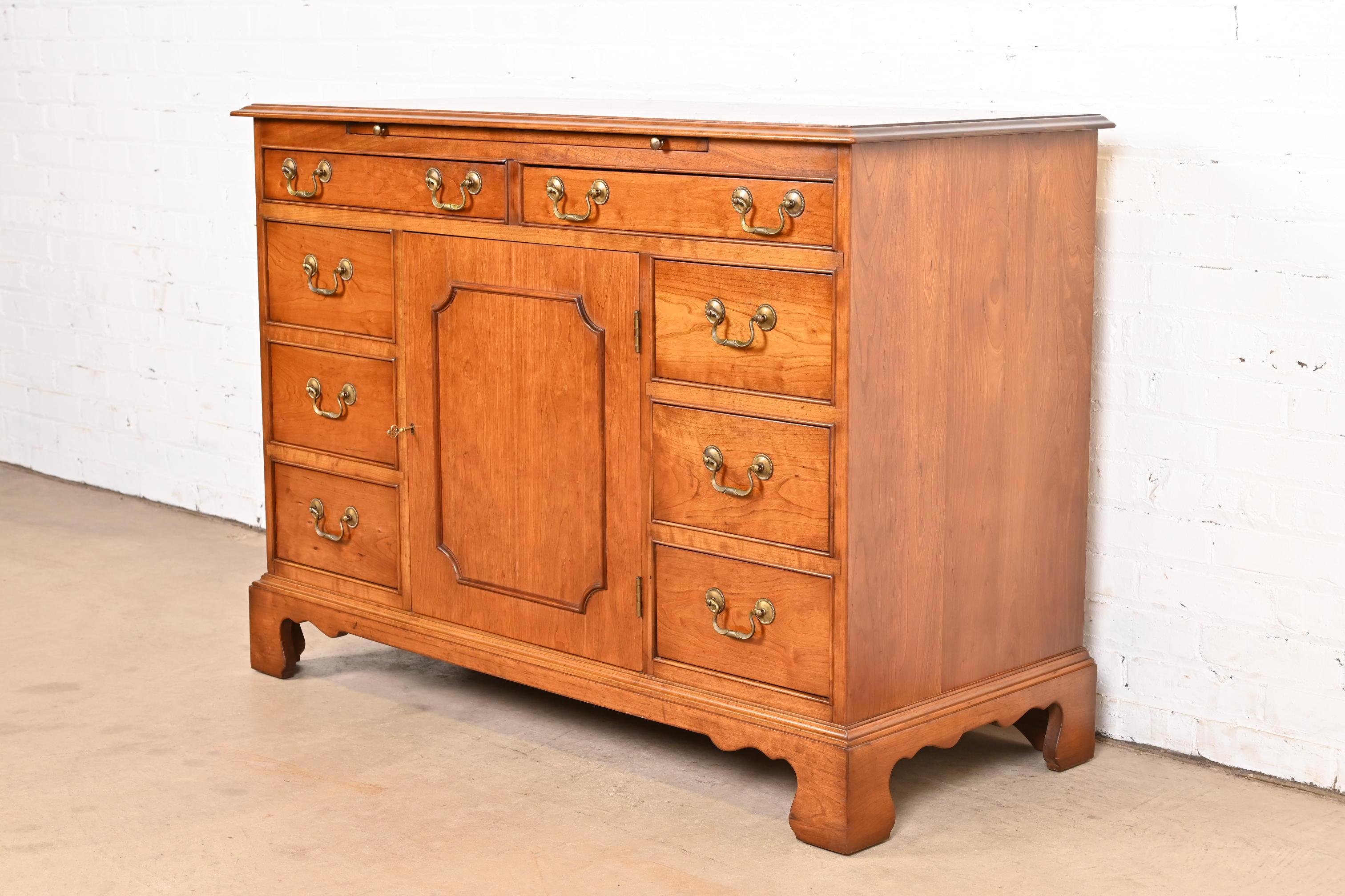 American L. & J. G. Stickley Georgian Solid Cherry Wood Sideboard or Bar Cabinet, 1955