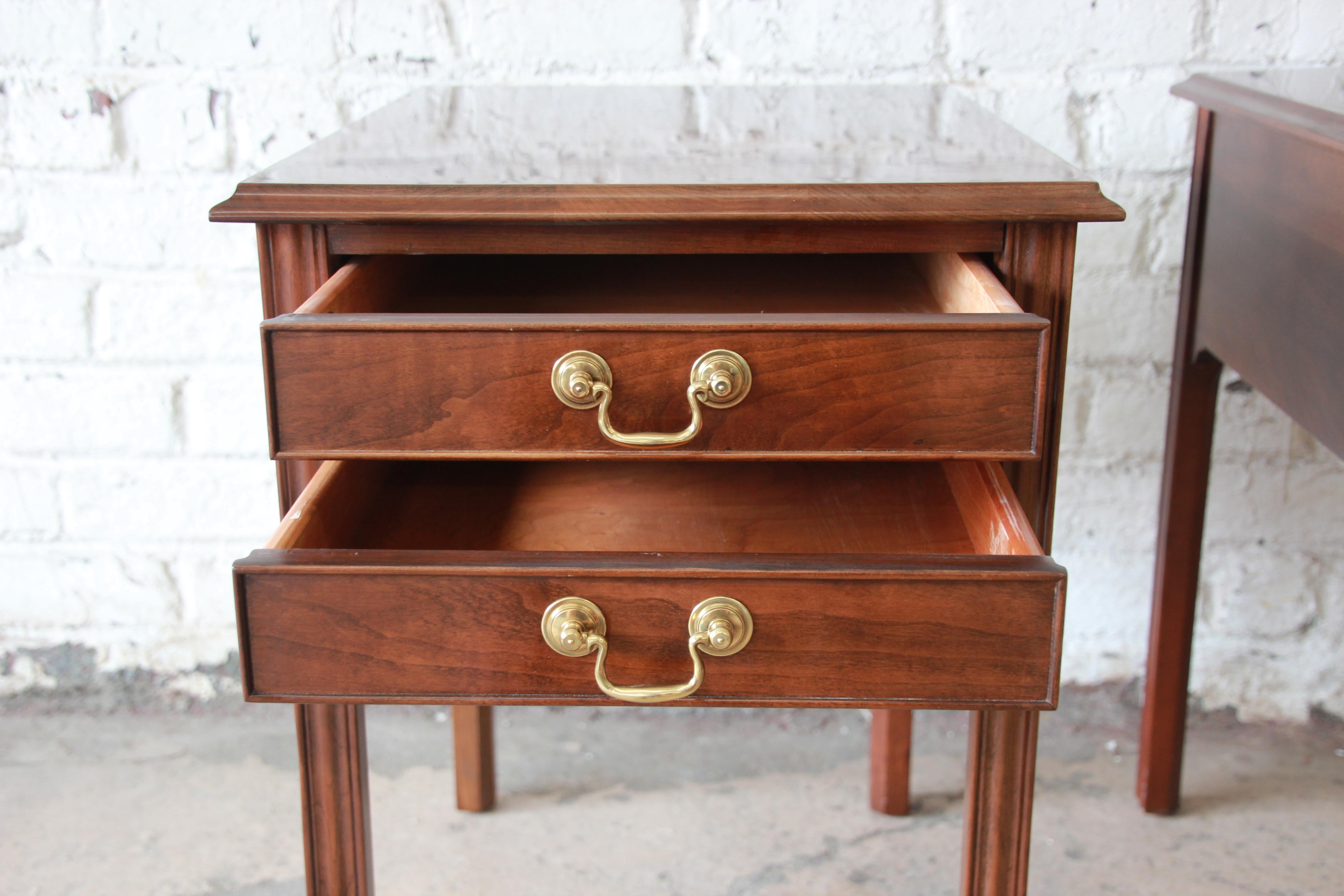 American L. & J. G. Stickley Georgian Style Cherrywood Nightstands or End Tables, Pair