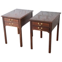 Retro L. & J. G. Stickley Georgian Style Cherrywood Nightstands or End Tables, Pair