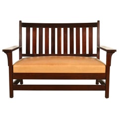 L. & J. G. Stickley Mission Arts & Crafts Onondaga Mahogany Bench , Circa 1902