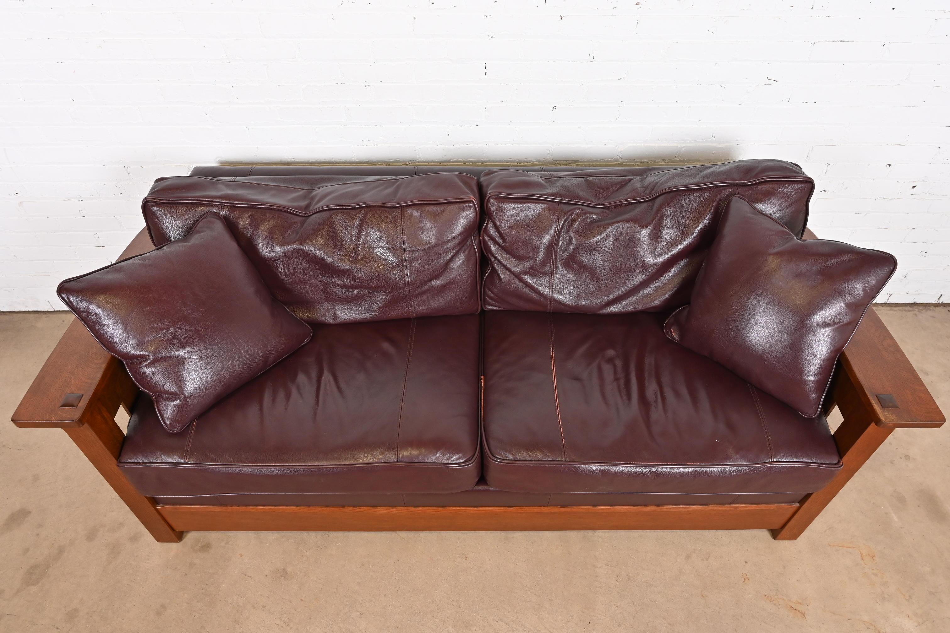 Leather L. & J. G. Stickley Mission Oak Arts and Crafts Sleeper Sofa or Loveseat