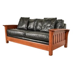L. & J. G. Stickley Mission Oak Arts & Crafts Bow Arm Sofa