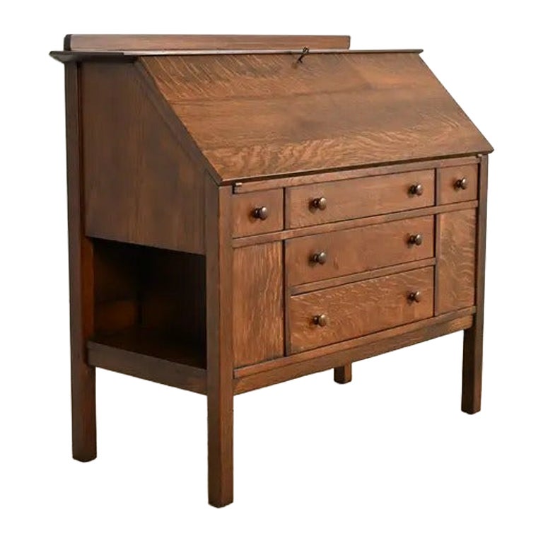 L. & J. G. Stickley Mission Oak Arts & Crafts Secretary Desk, Newly Refinished For Sale
