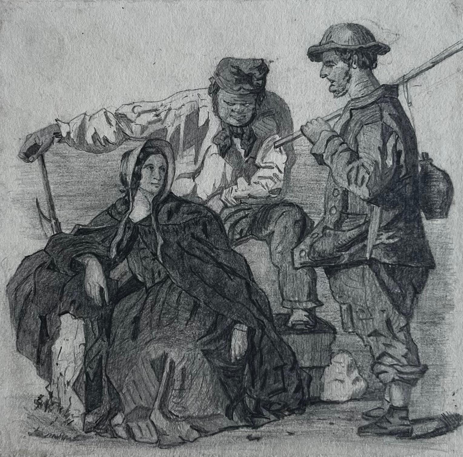 Figural Group Study Pencil Drawing L J Wortley No 10