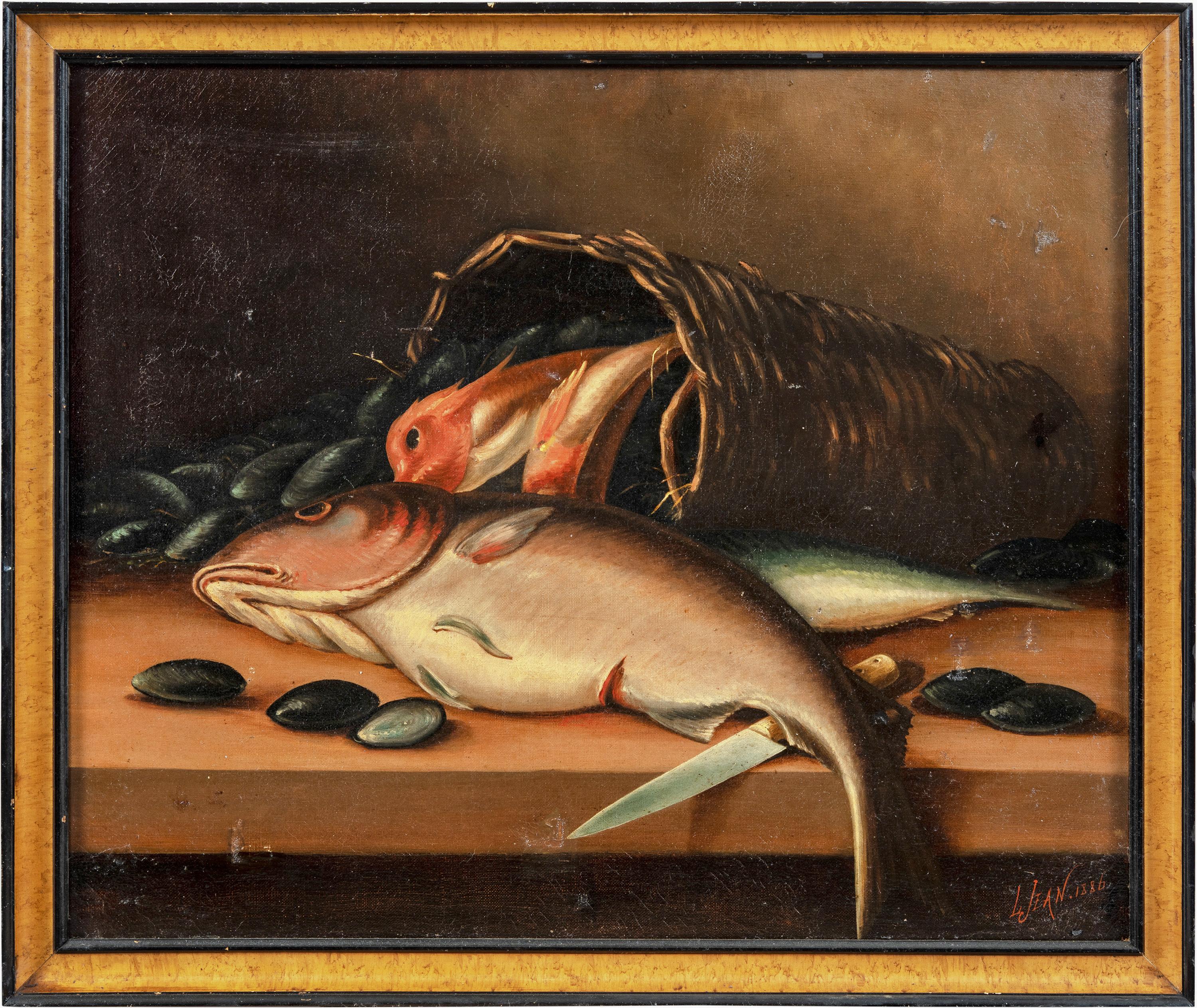 L. Jean (British school) - 19th century still life painting - Fish 