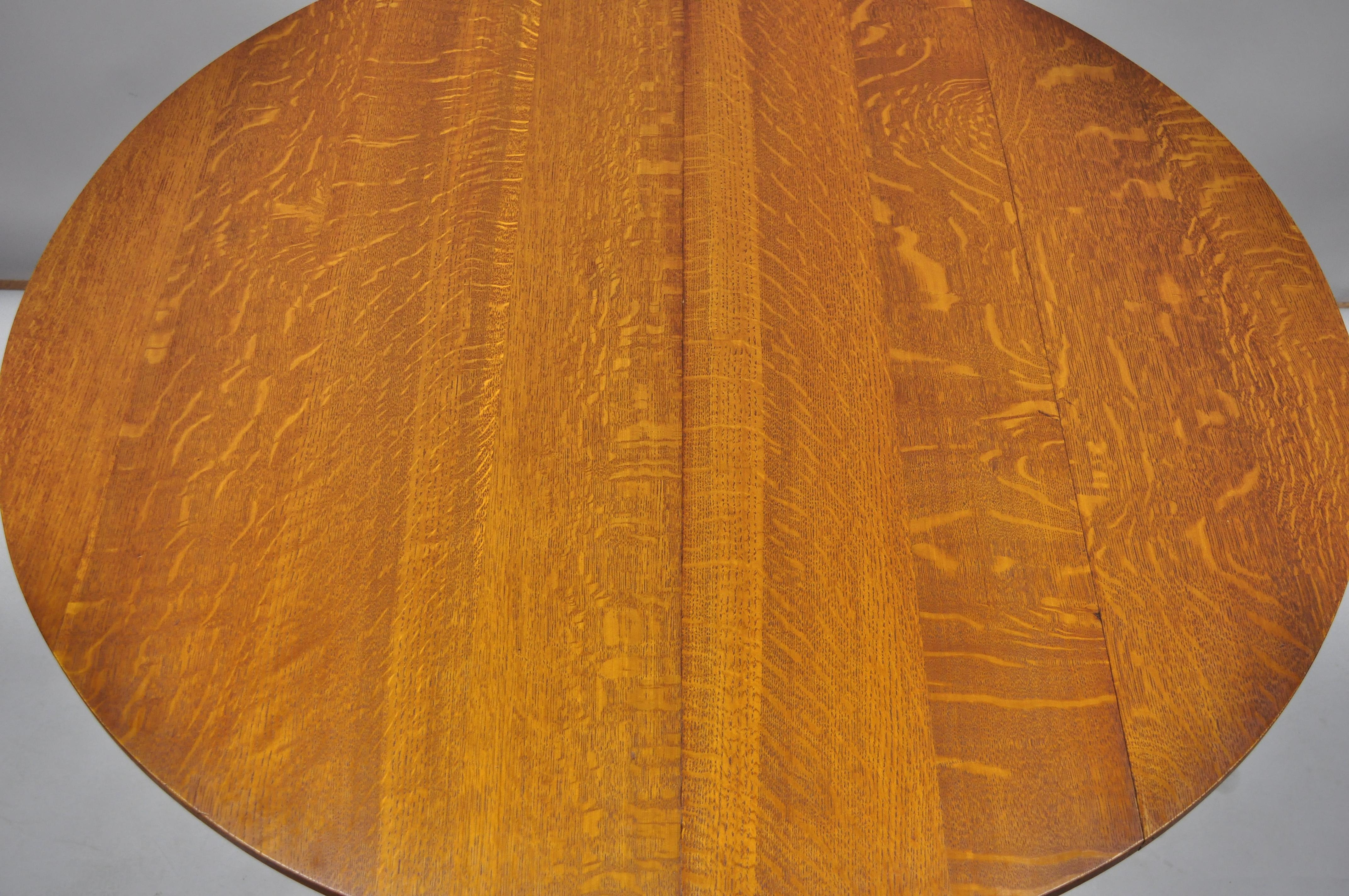Arts and Crafts L & J.G. Stickley Round Dining Table Mission Oak Arts & Crafts 2 Leaves