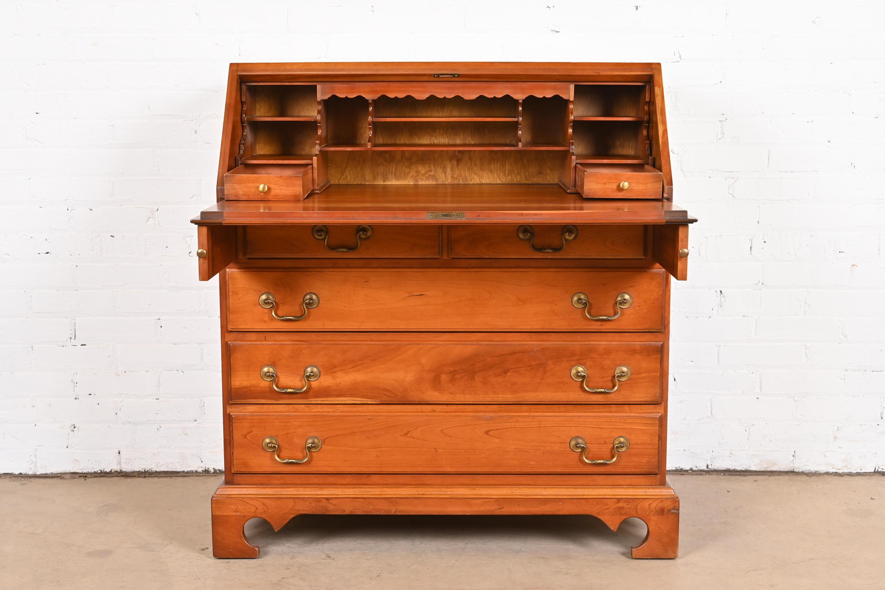 Brass L. & J.G. Stickley American Chippendale Cherry Wood Slant Front Secretary Desk For Sale