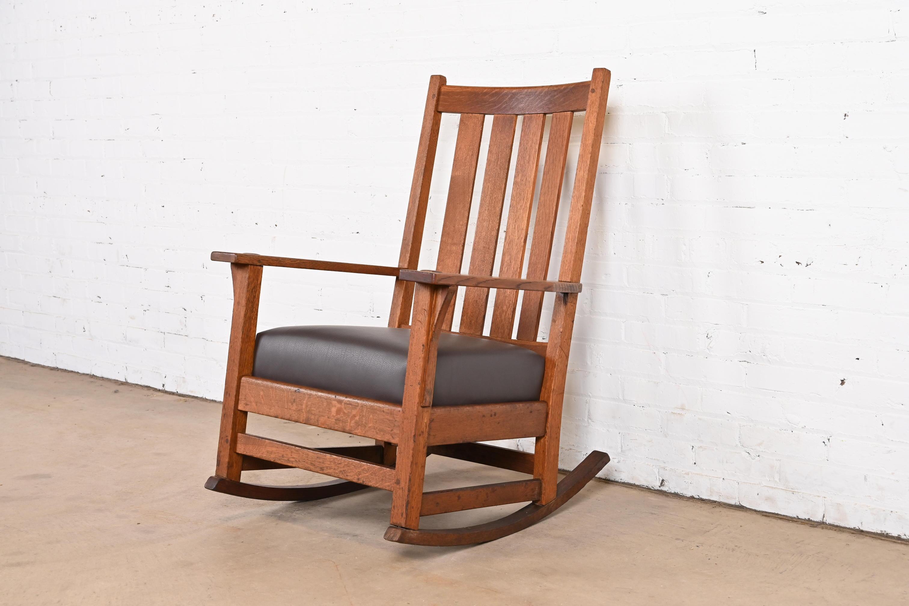 Arts and Crafts L. & J.G. Stickley Antique Mission Oak Arts & Crafts Rocking Chair, Circa 1900 For Sale