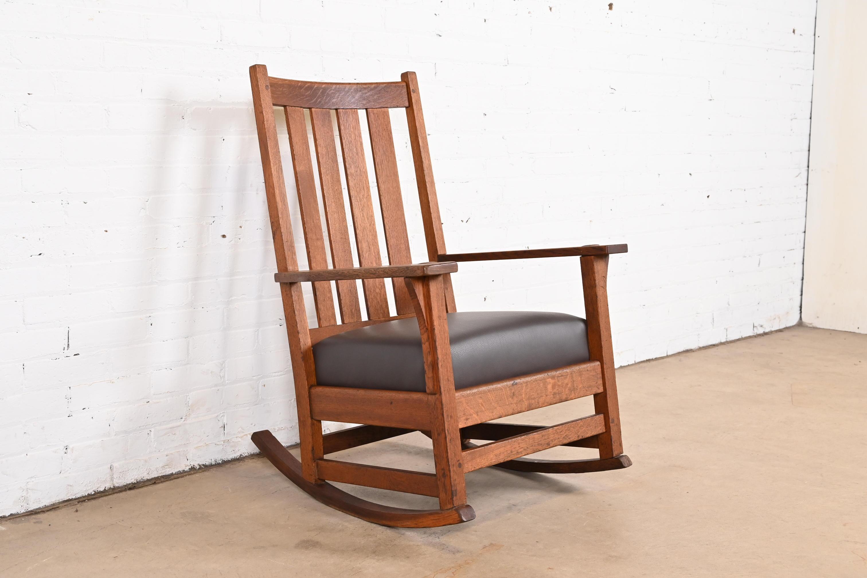 American L. & J.G. Stickley Antique Mission Oak Arts & Crafts Rocking Chair, Circa 1900 For Sale