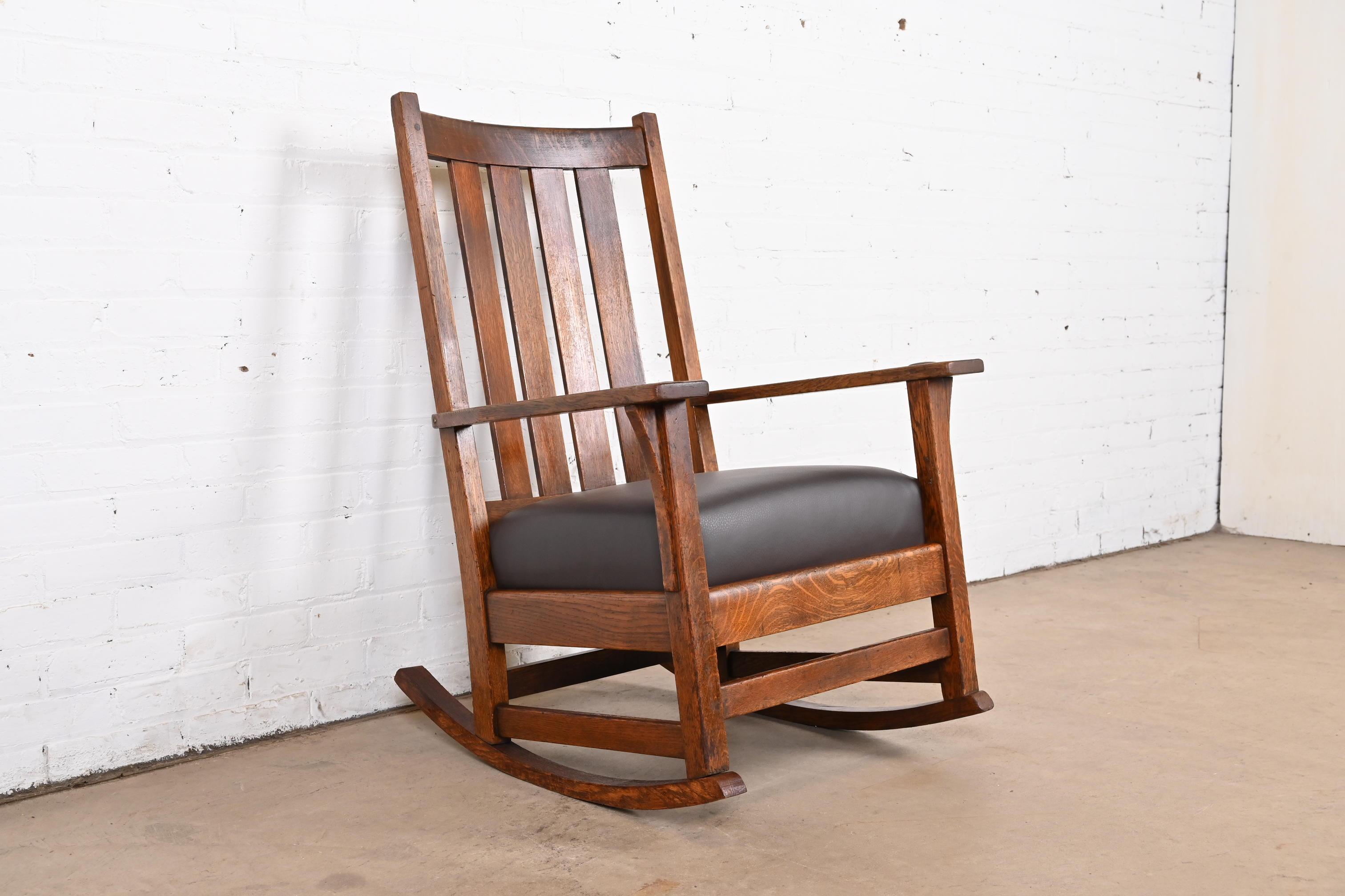 American L. & J.G. Stickley Antique Mission Oak Arts & Crafts Rocking Chair, Circa 1900