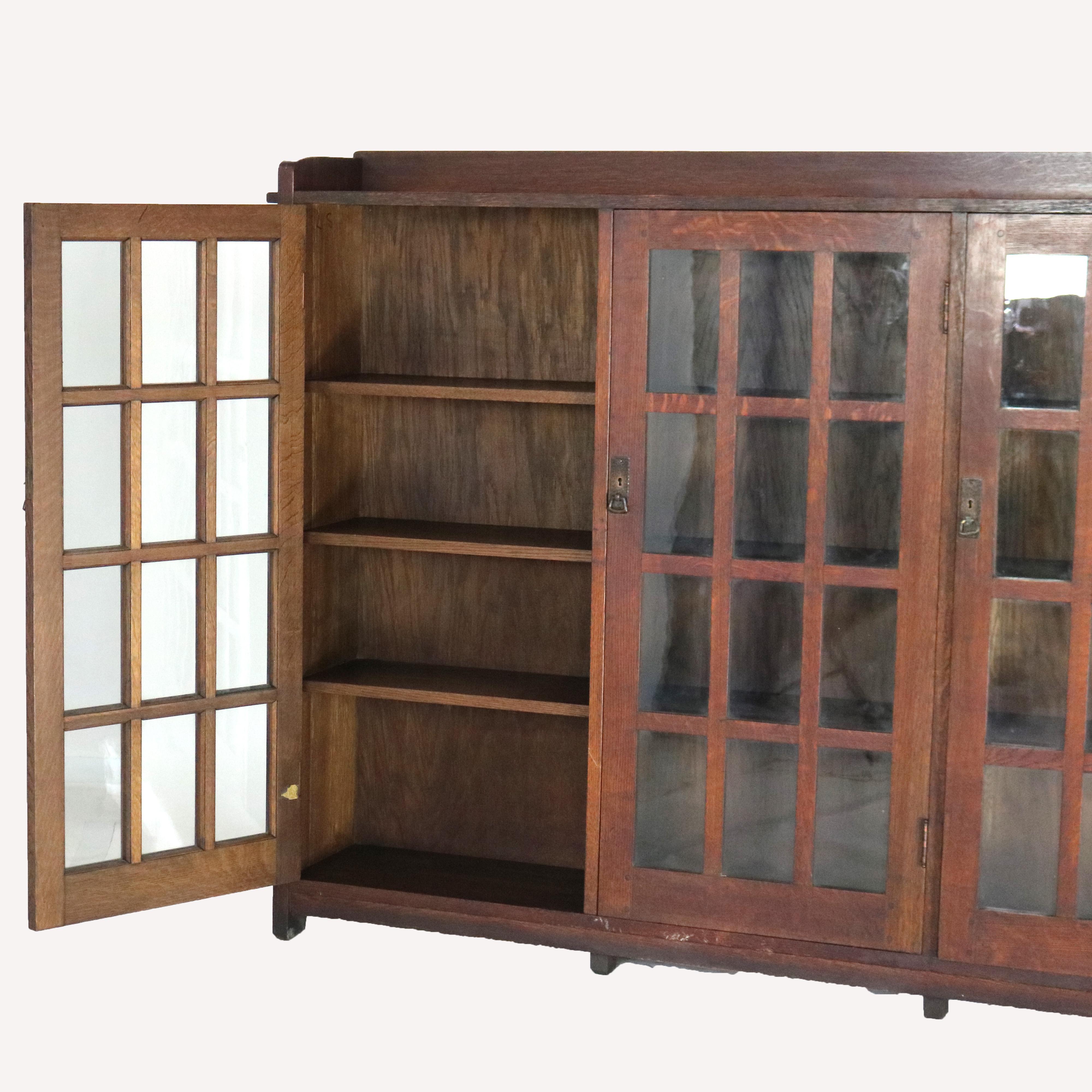 L & JG Stickley Arts and Crafts Mission Oak Three Door Bookcase Signed C1910 7