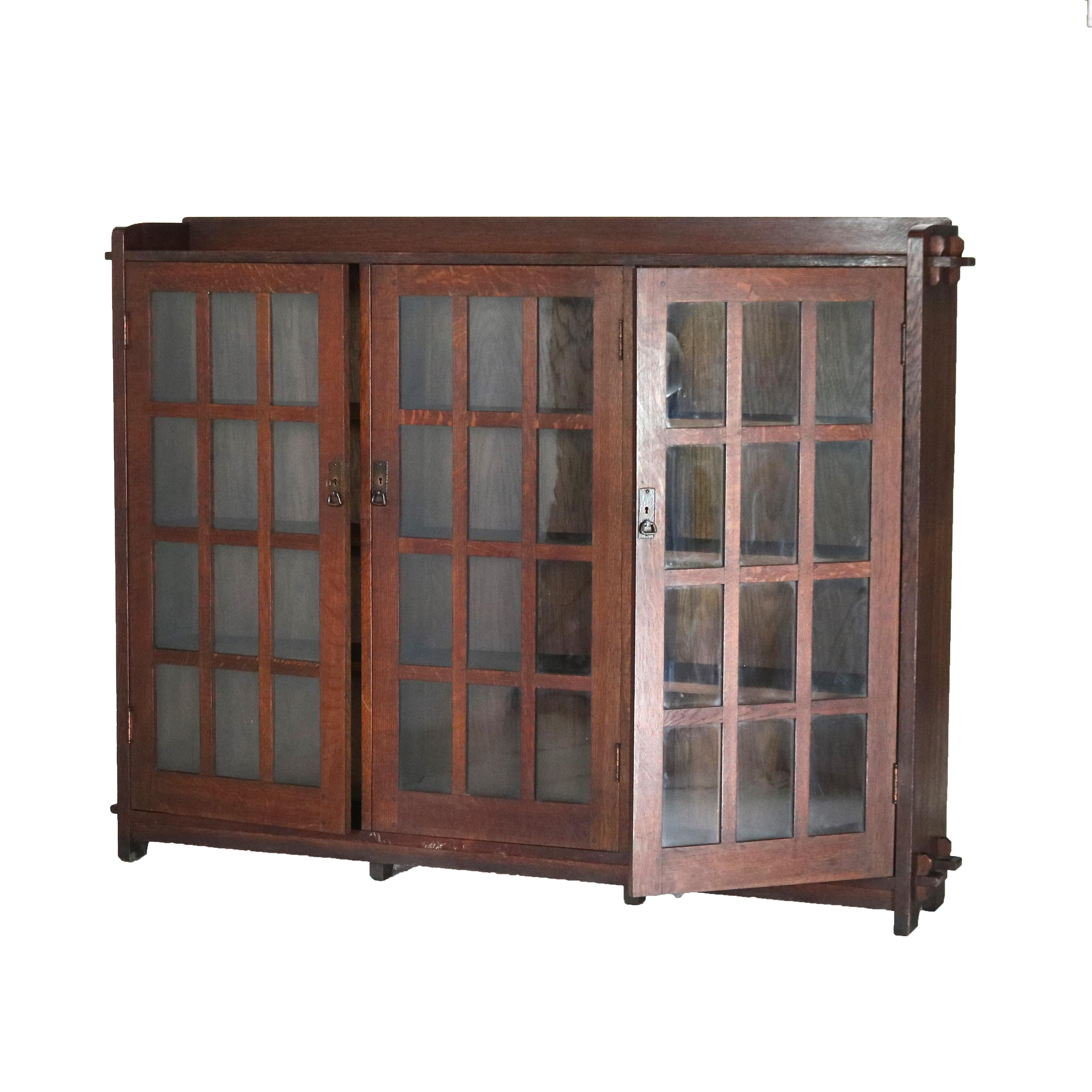 L & JG Stickley Arts and Crafts Mission Oak Three Door Bookcase Signed C1910 8