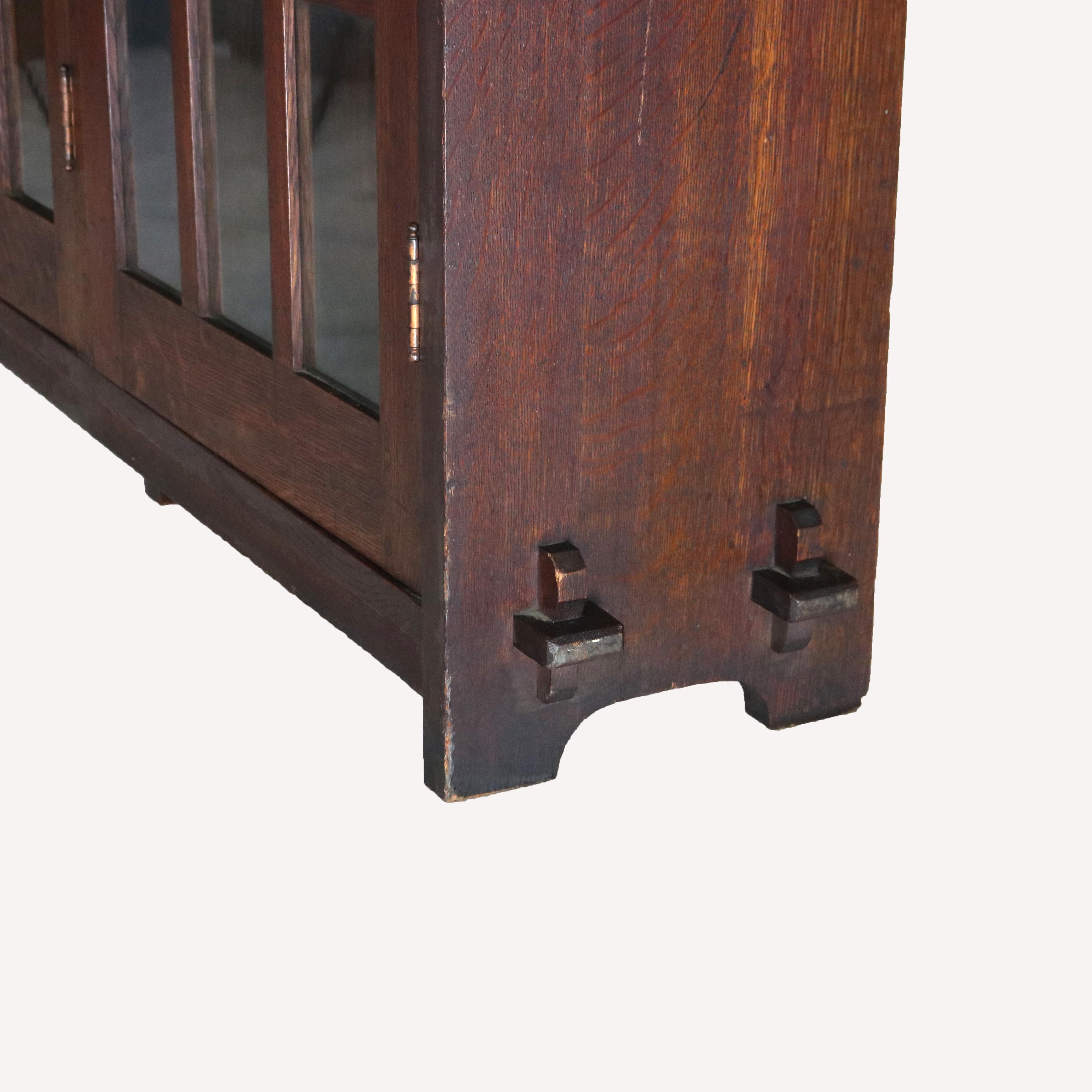L & JG Stickley Arts and Crafts Mission Oak Three Door Bookcase Signed C1910 11