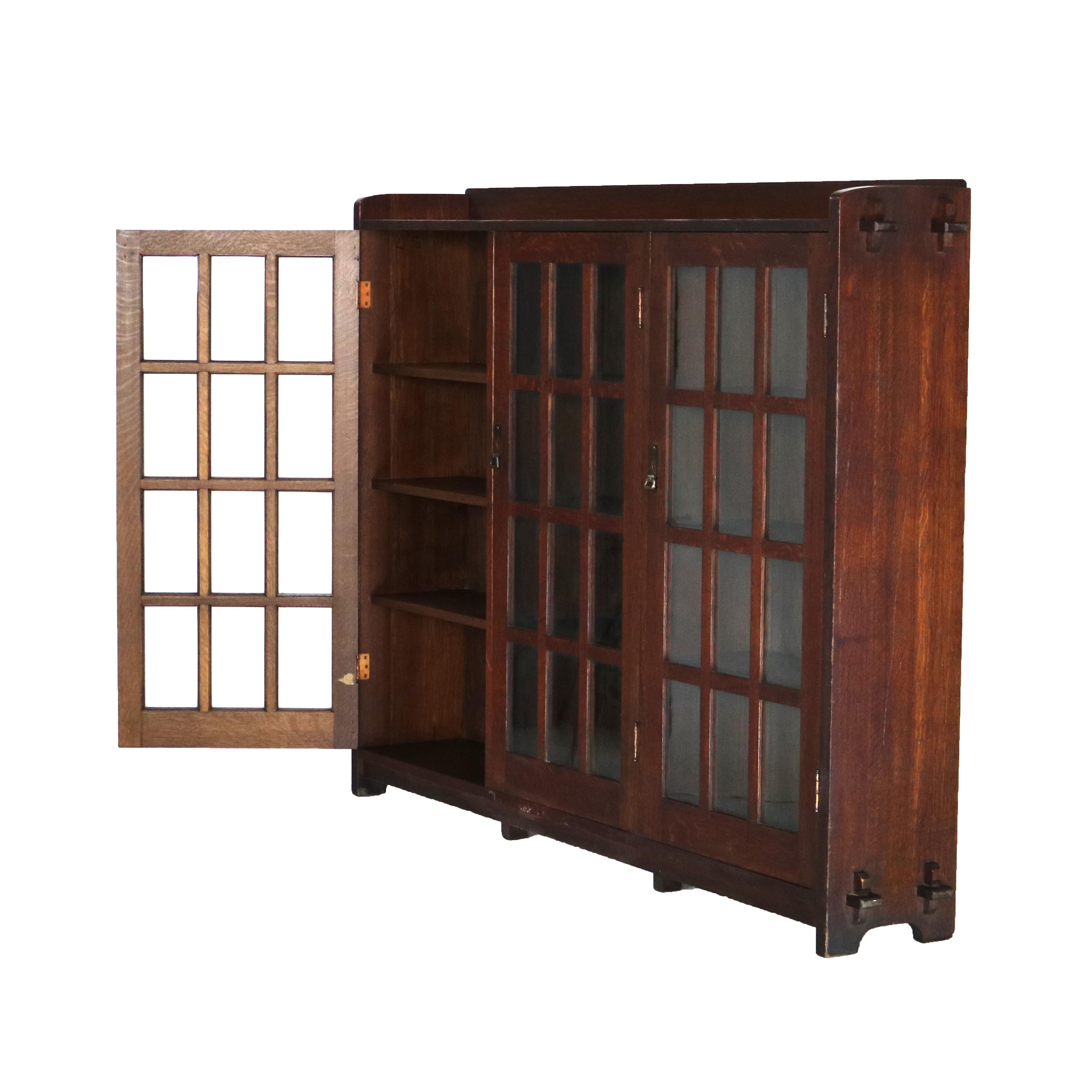 ***Reduced Delivery Rates - See Below or Click “Ask The Seller” to Request a Quote***

L & JG Stickley Arts and Crafts Mission Oak Three Door Bookcase with Mullioned Doors and Mortise & Tenon Construction, Signed, C1910

Measures - 55.25