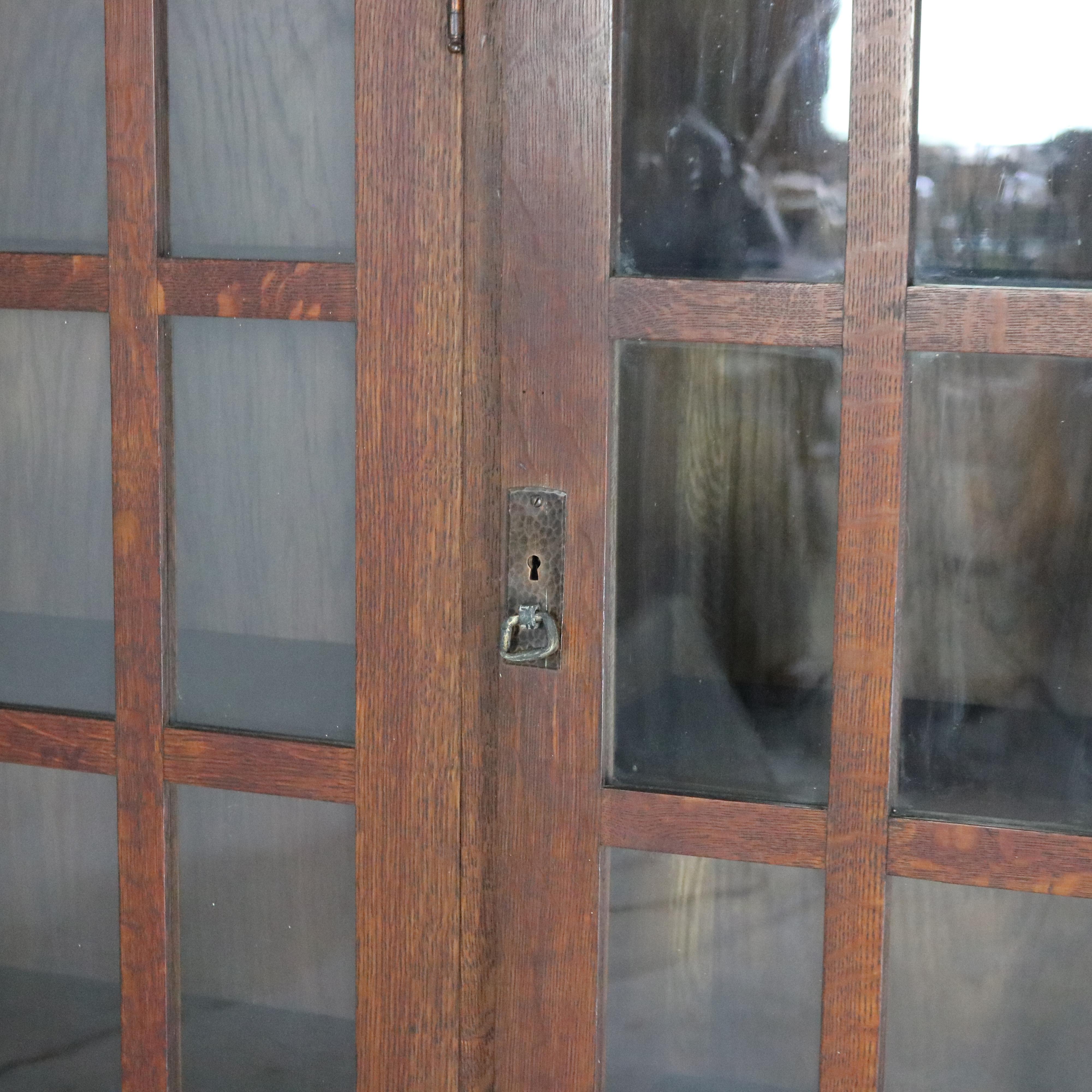 L & JG Stickley Arts and Crafts Mission Oak Three Door Bookcase Signed C1910 1