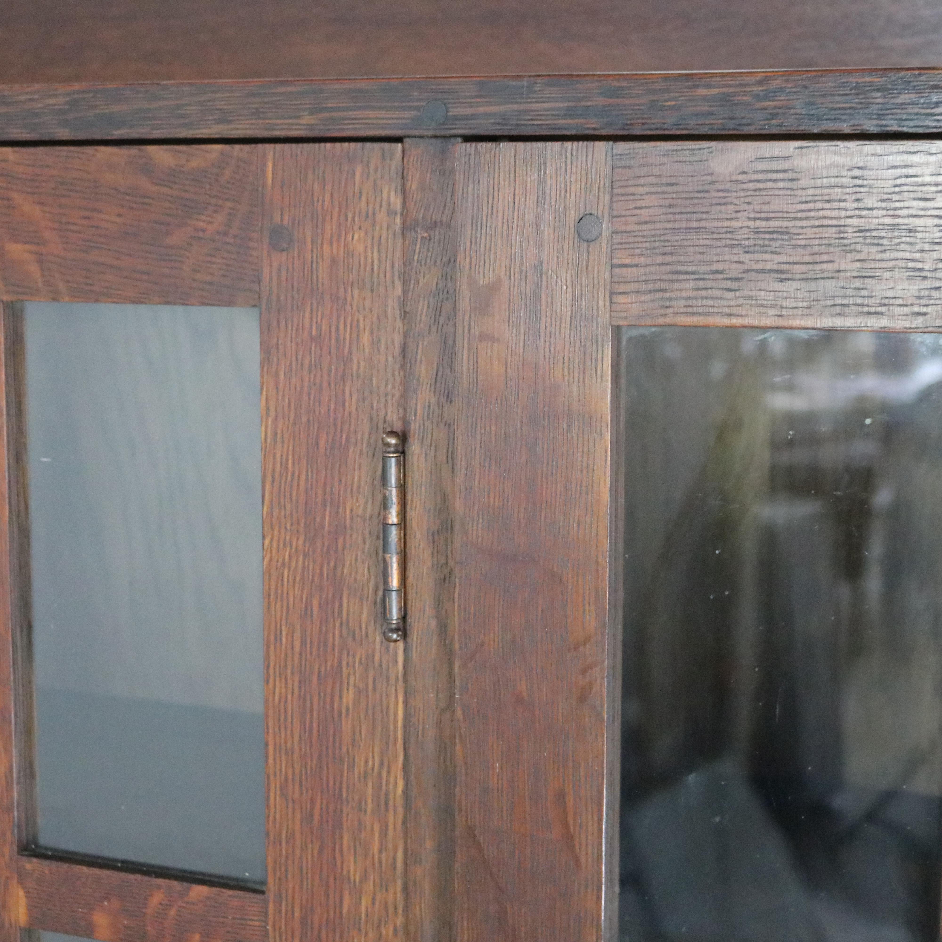 L & JG Stickley Arts and Crafts Mission Oak Three Door Bookcase Signed C1910 2