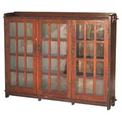 L & JG Stickley Arts and Crafts Mission Oak Three Door Bookcase Signed C1910
