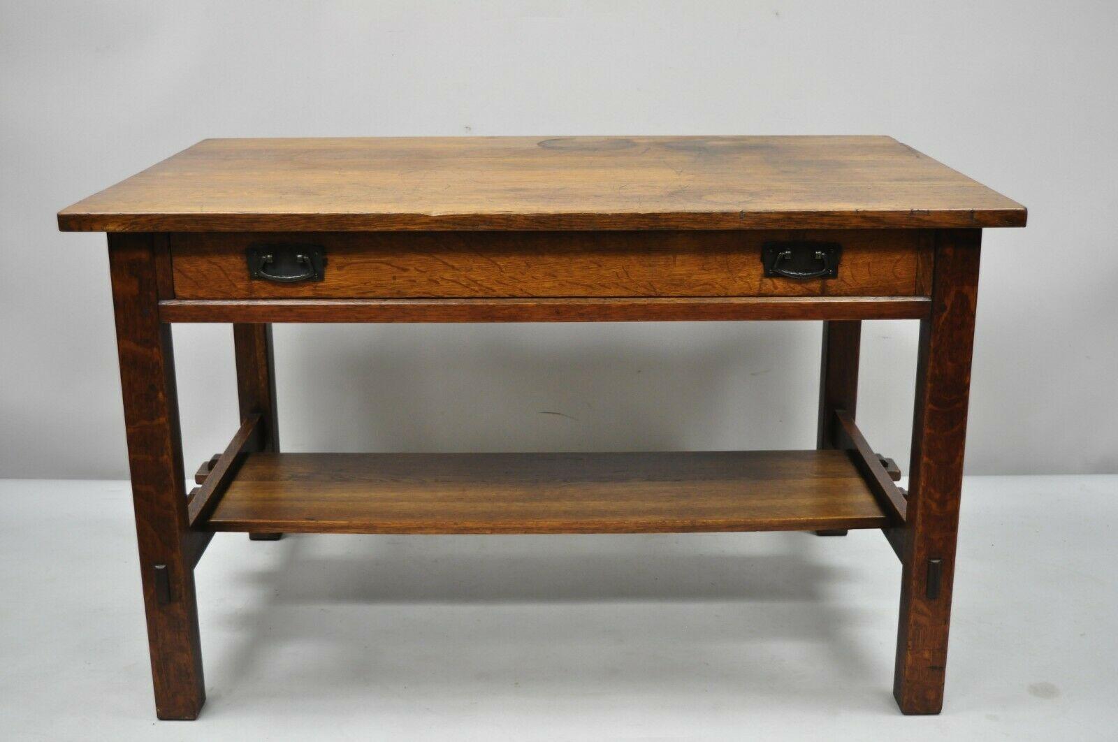 L & J.G. Stickley Library Table Desk #531 One Drawer Mission Oak Arts & Crafts 3