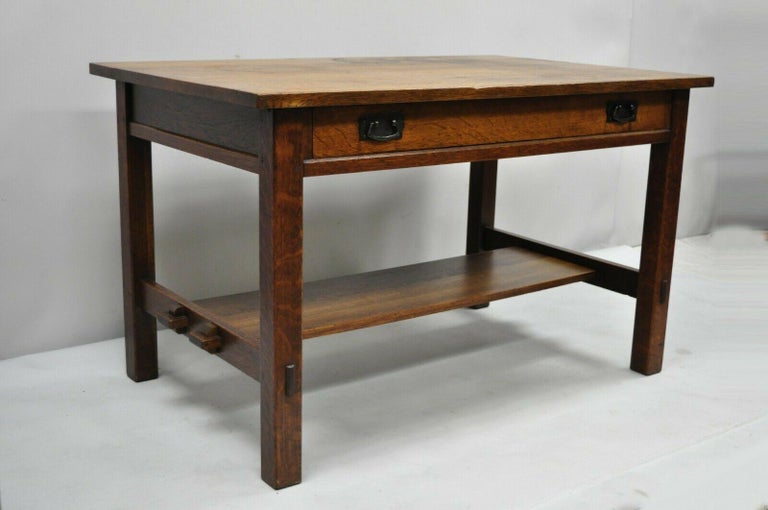 L and J.G. Stickley Library Table Desk 531 One Drawer Mission Oak Arts and Crafts at 1stDibs